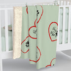 Sherpa Blanket — Mint Heart Paw Print "Dog Mom" Cozy Throw