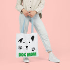 Dog Mom Canvas Tote Bag — Cute Paw Print Dog Face Tote for Pet Lovers