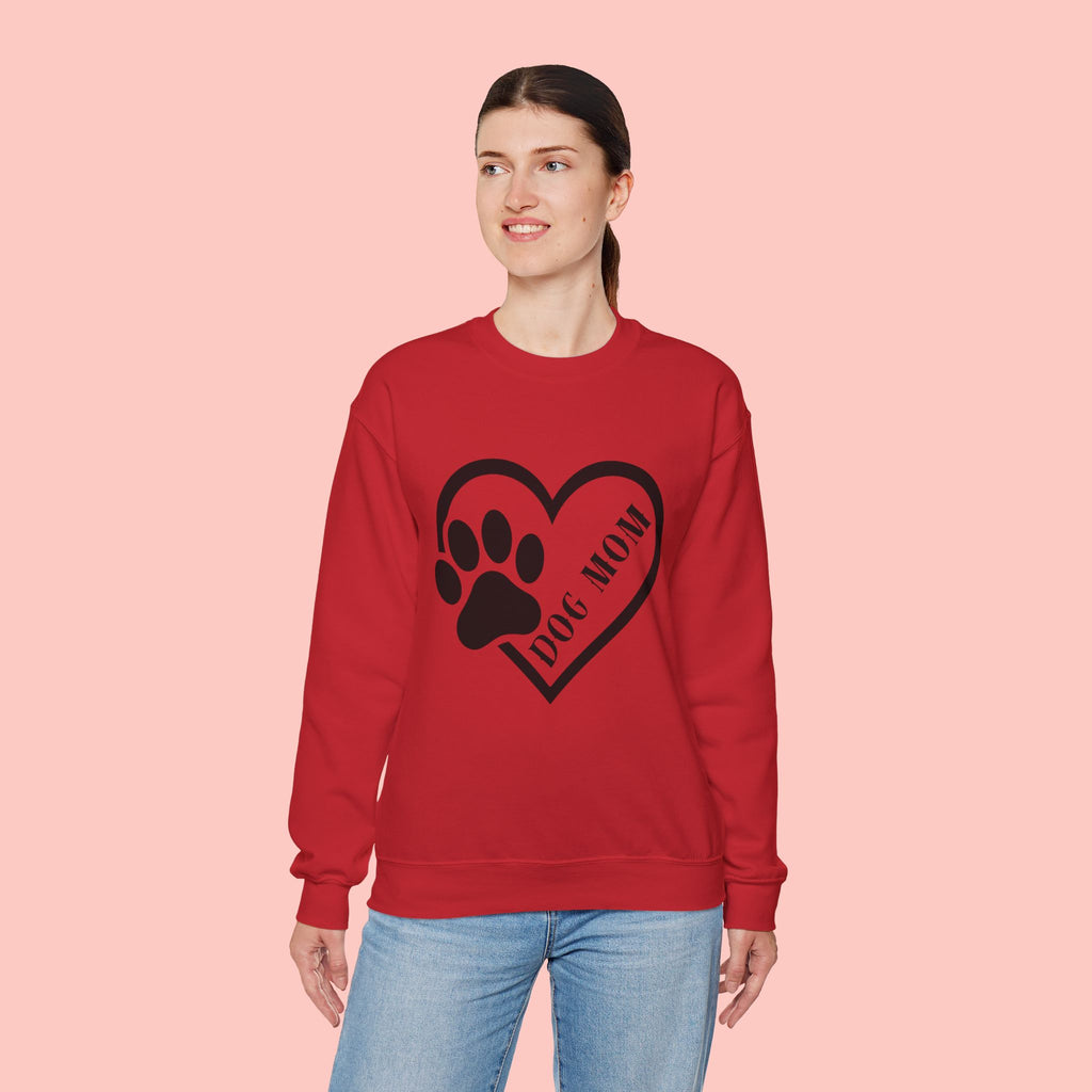 Dog Mom Heart Paw Sweatshirt — Women's Crewneck for Pet Lovers