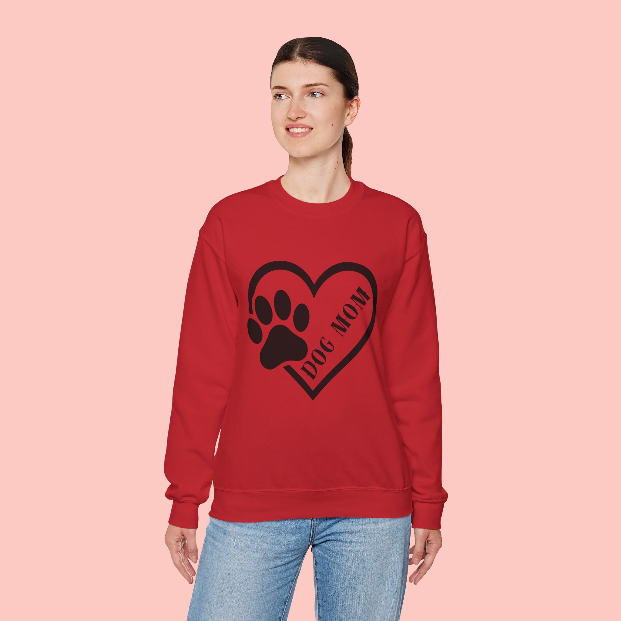 Dog Mom Heart Paw Sweatshirt — Women's Crewneck for Pet Lovers