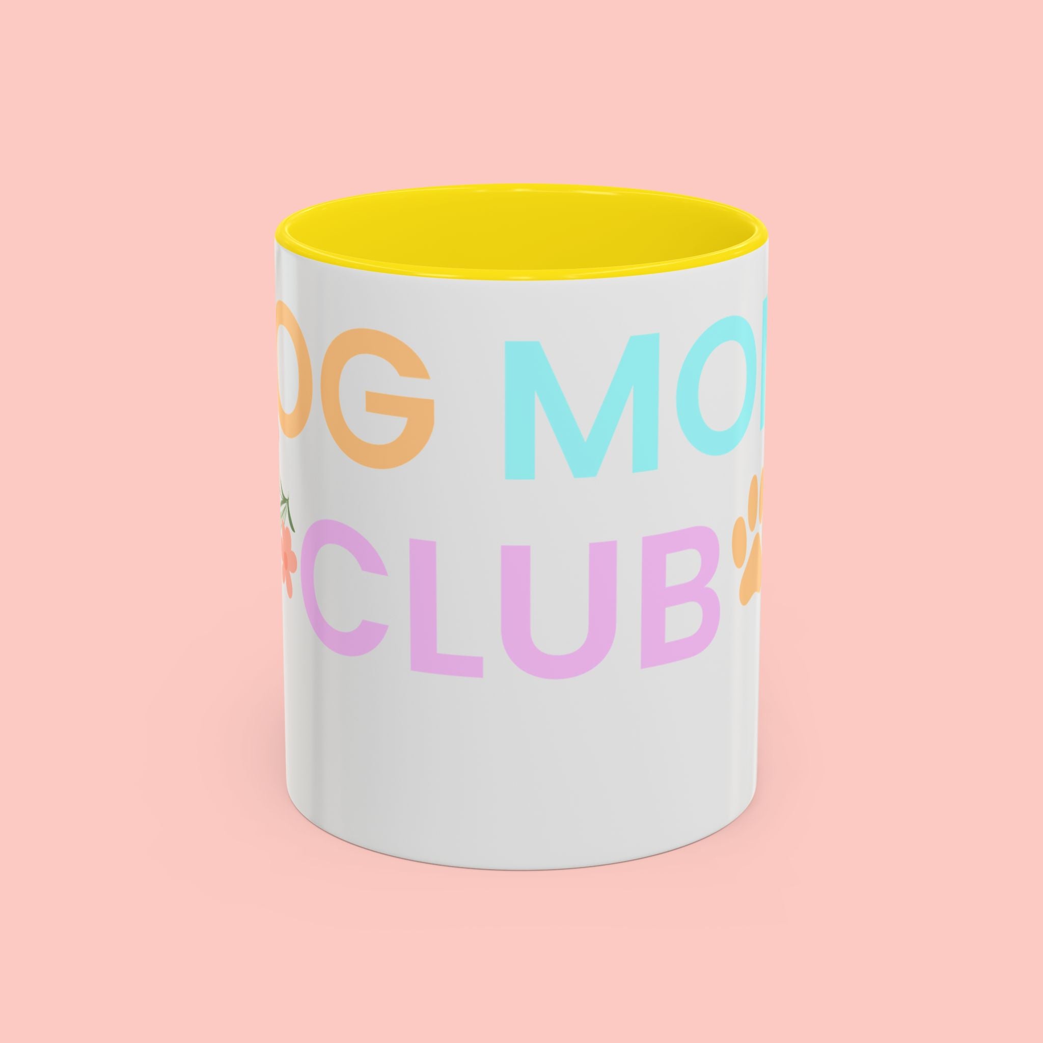 Dog Mom Club Accent Coffee Mug – Colorful Paw Print 11/15oz