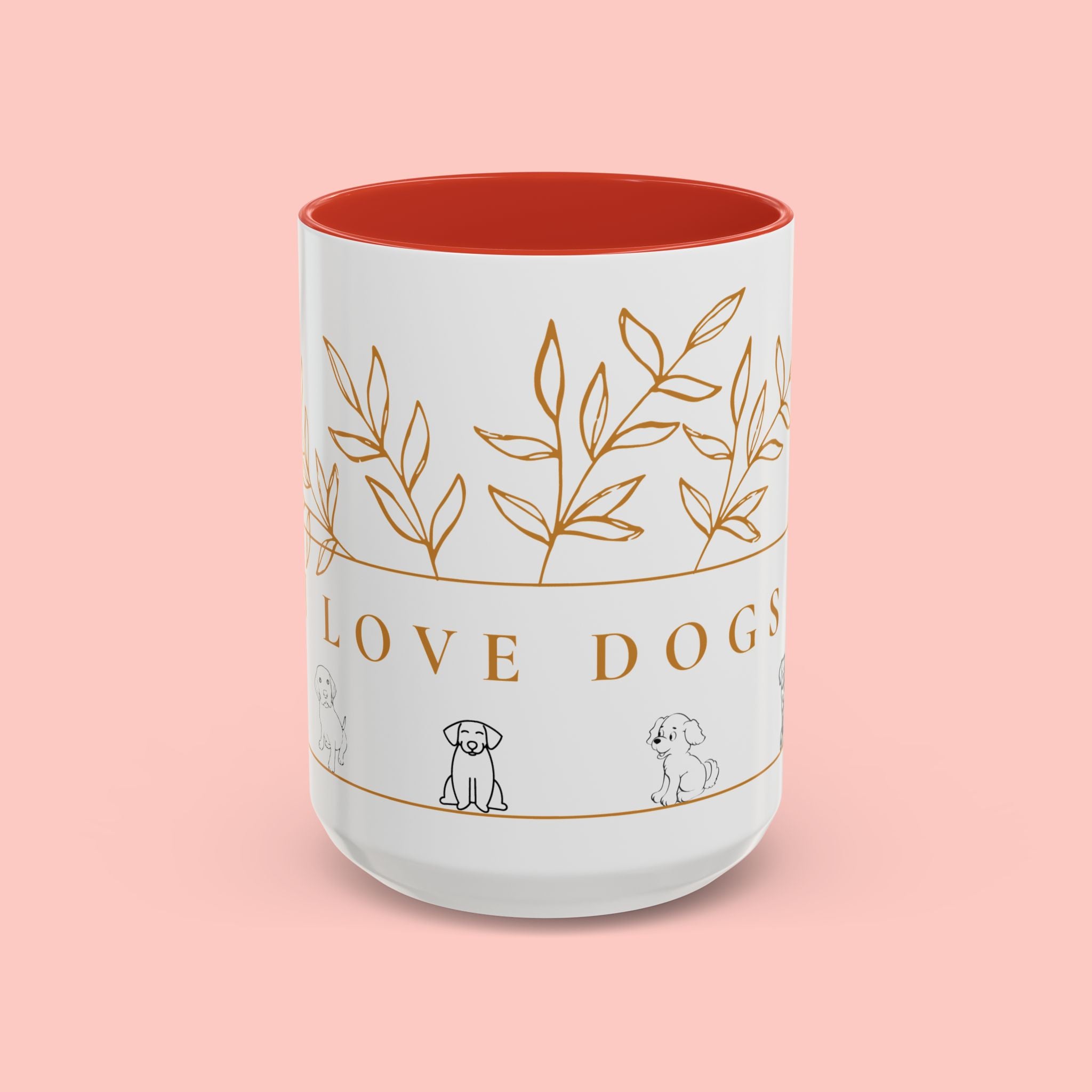I Love Dogs Accent Coffee Mug — Gold Leaf Dog Lover Ceramic Mug (11oz & 15oz)