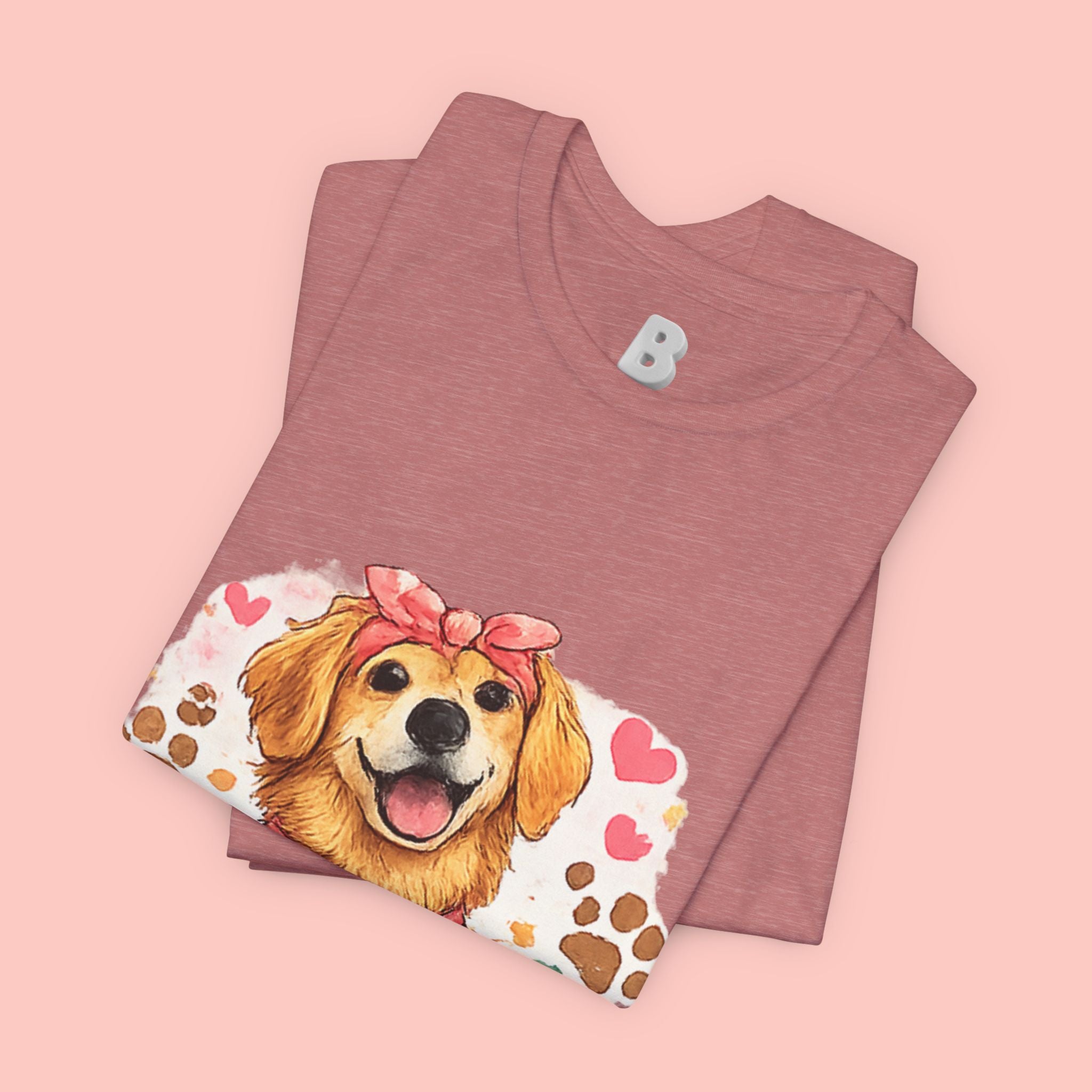 Dog Mom T-Shirt – Cute Golden Retriever Design with Hearts & Paw Prints