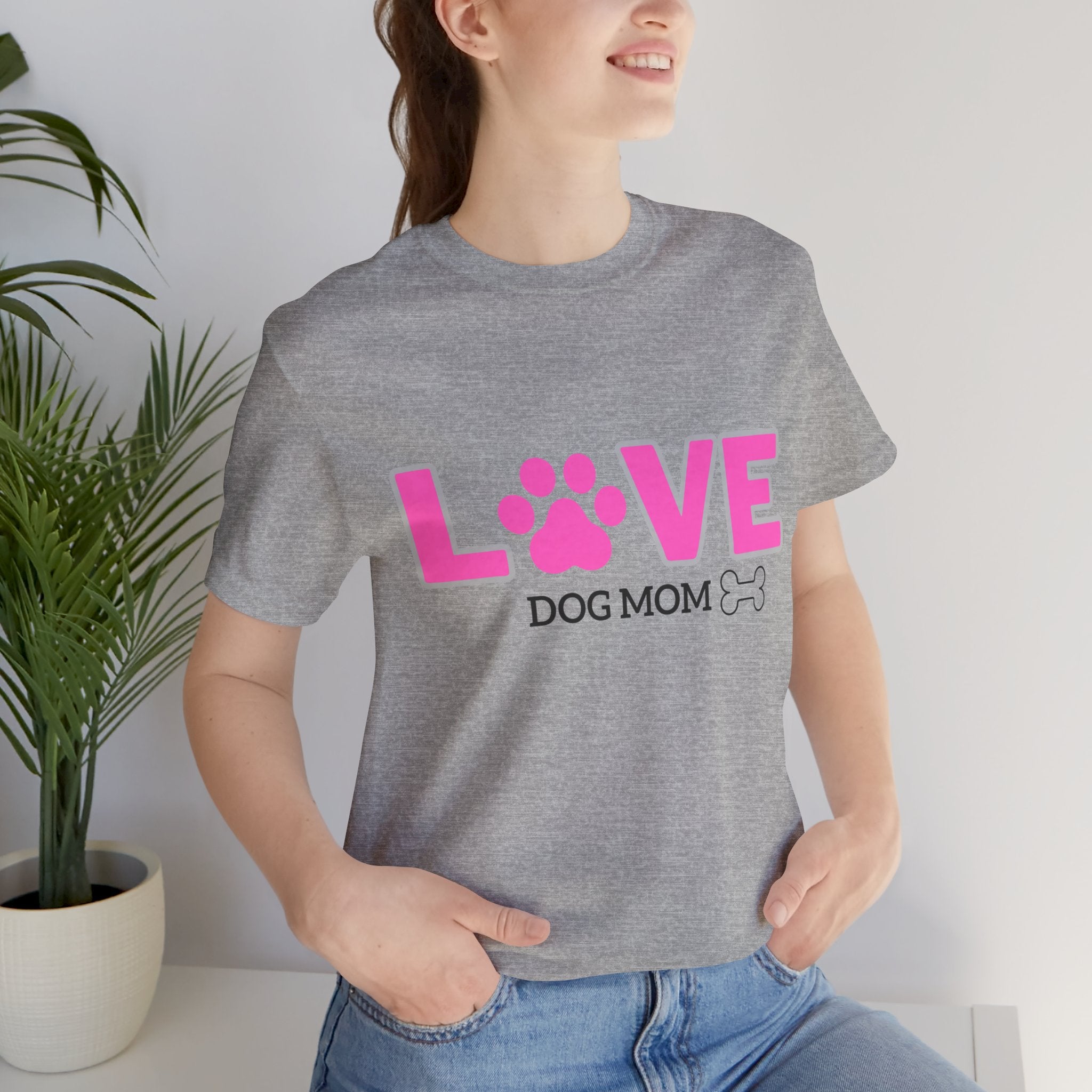 Love Dog Mom T-Shirt — Pink Paw Graphic Tee