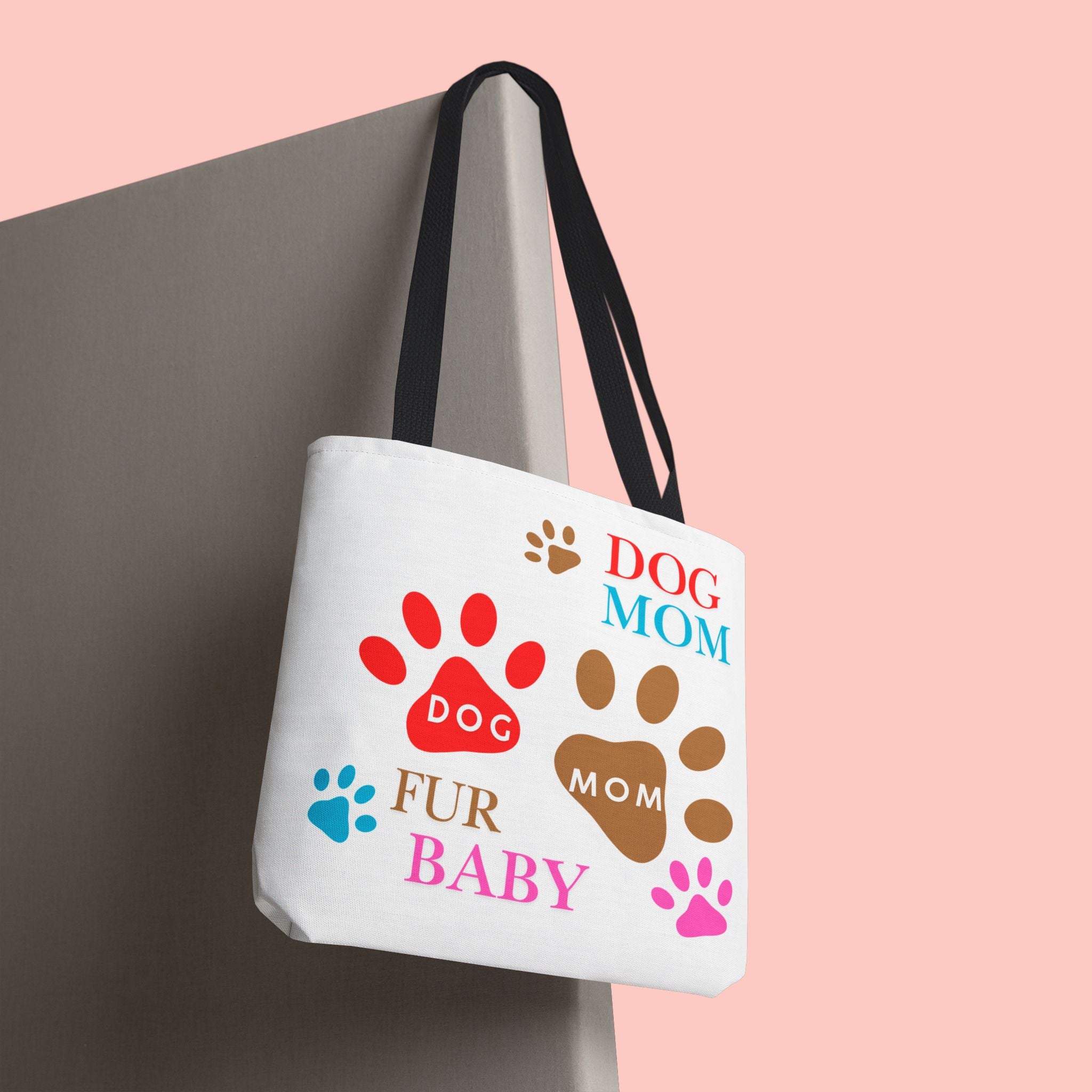 Dog Mom Tote Bag – "Fur Baby" Paw Print AOP Tote