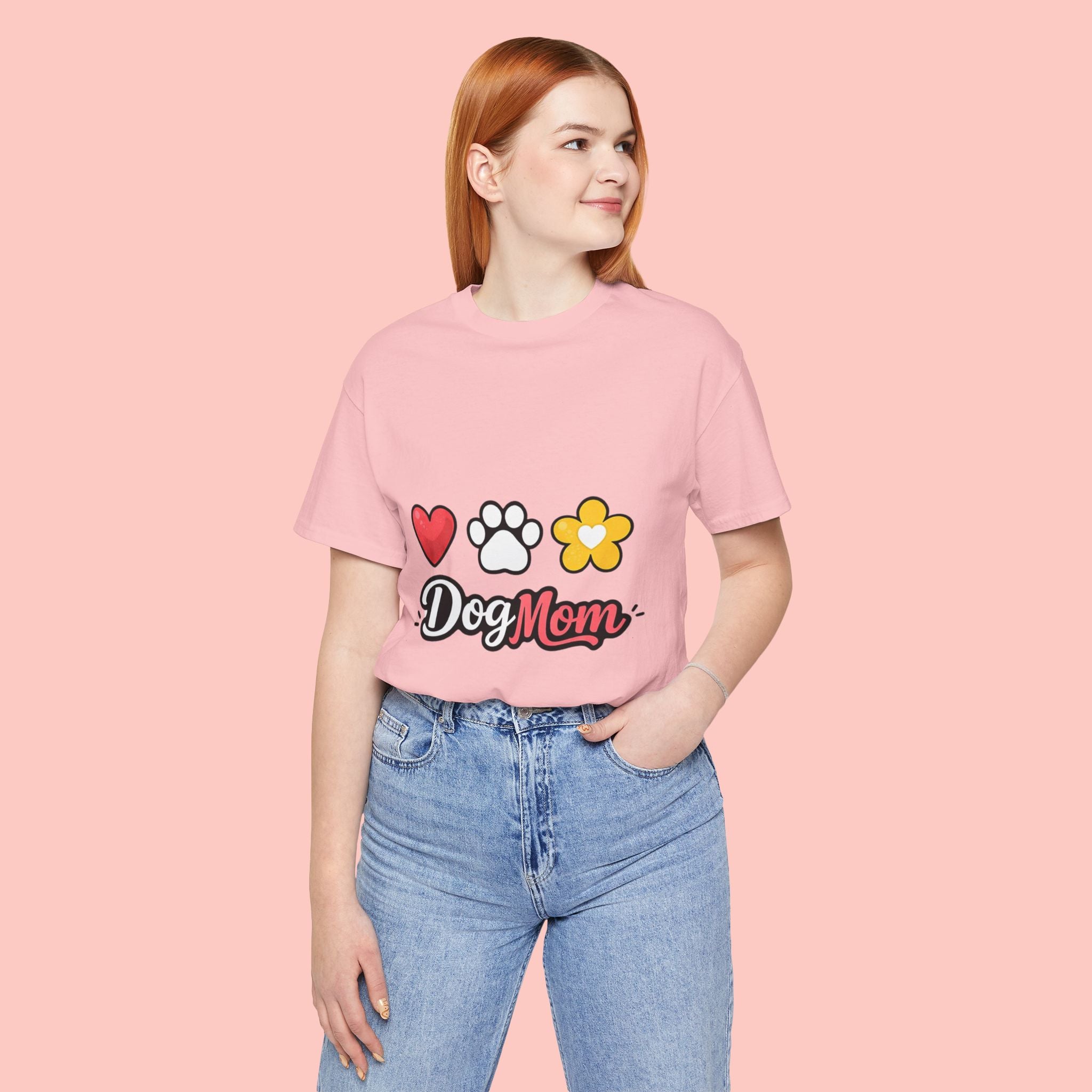 Dog Mom T-Shirt – Heart, Paw & Flower Graphic Tee