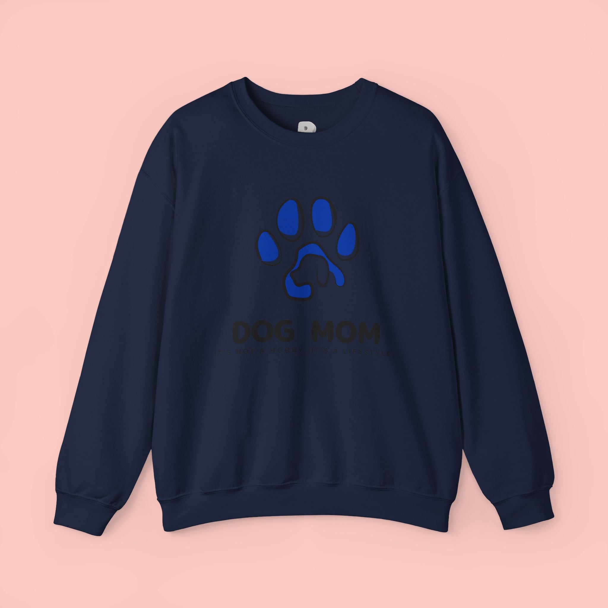 Dog Mom Crewneck Sweatshirt – Blue Paw Graphic "Dog Mom"