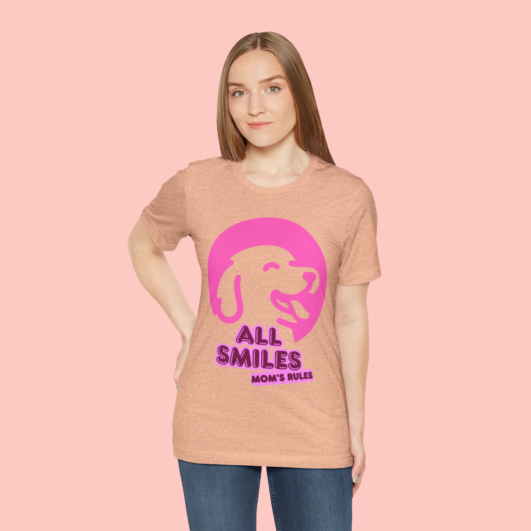 All Smiles Mom's Rules T-Shirt — Cute Pink Dog Graphic Tee for Moms & Pet Lovers