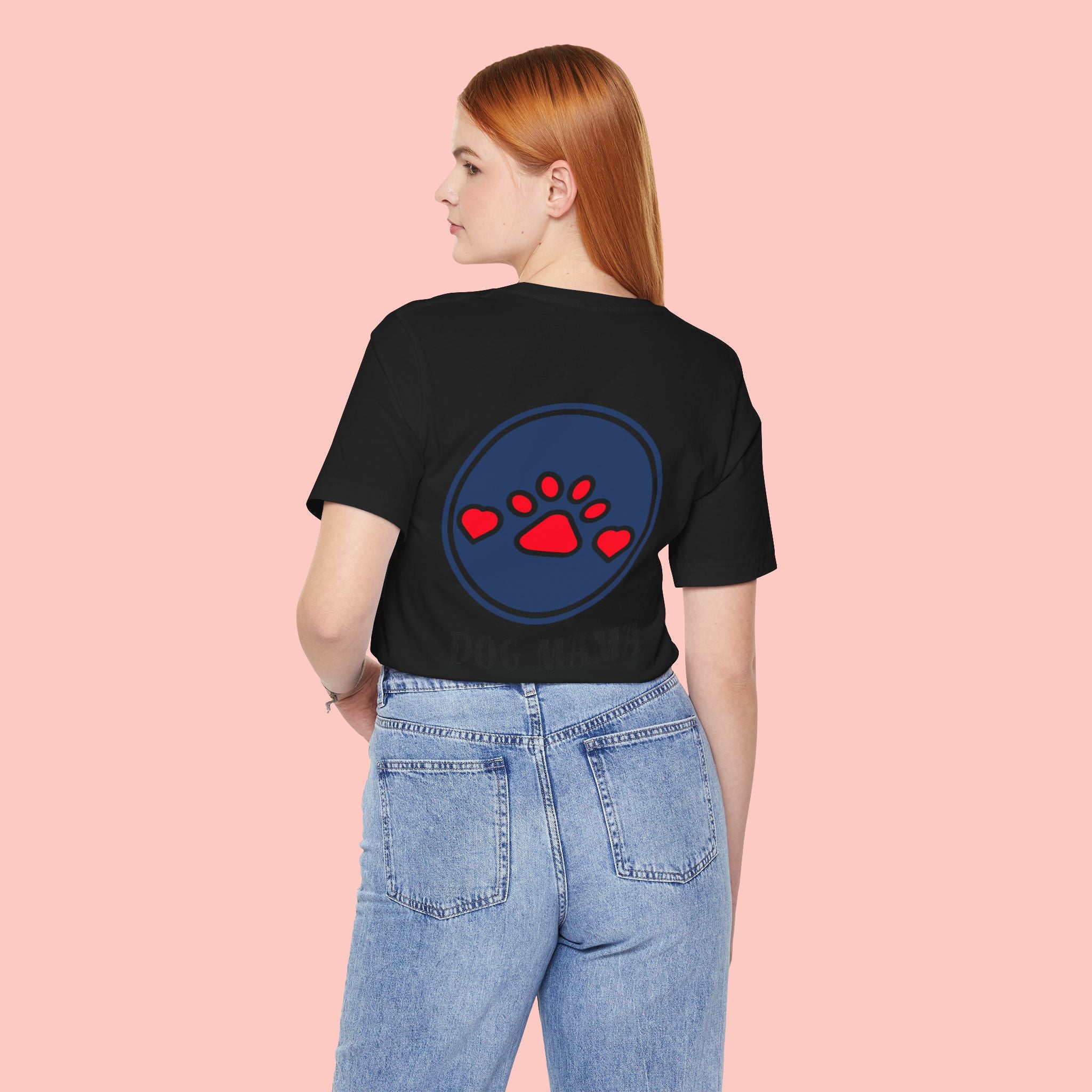 Dog Mama Tee - Paw Print Heart Graphic Short Sleeve Shirt