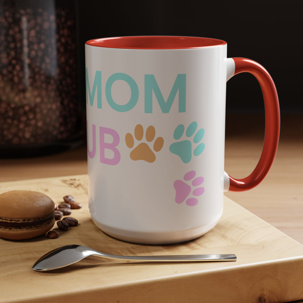 Dog Mom Club Accent Coffee Mug – Colorful Paw Print 11/15oz