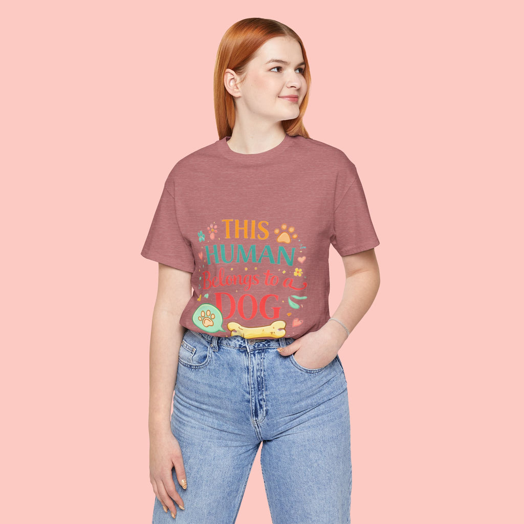 Dog Lover T-Shirt — "This Human Belongs to a Dog" Cute Paw Print Tee