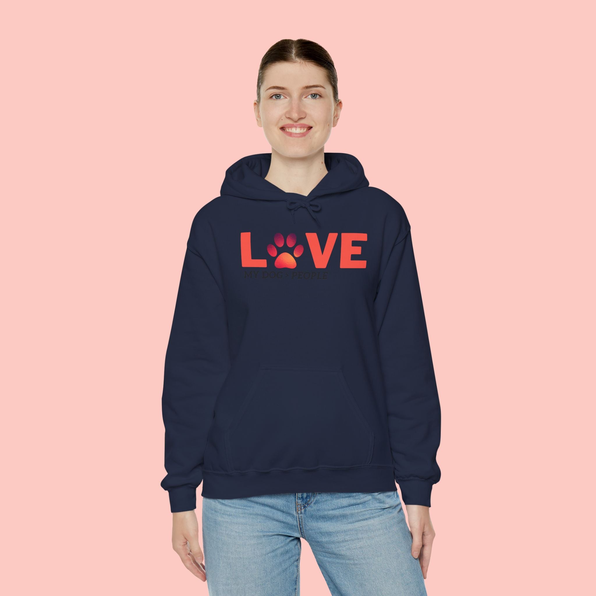 Dog Lover Hoodie — "LOVE (paw) My Dog > People" Graphic Sweatshirt