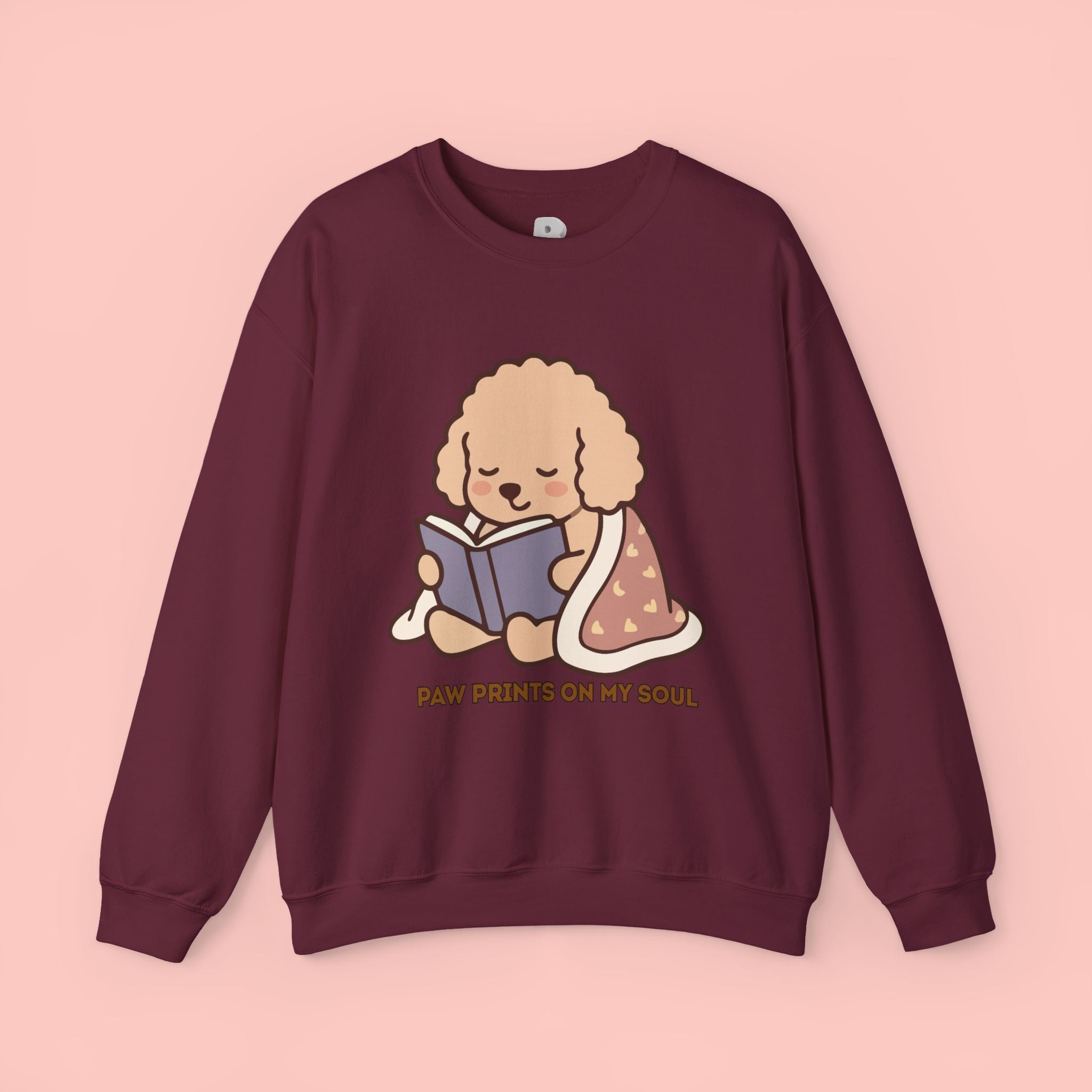Cozy Reading Puppy Sweatshirt — "Paw Prints On My Soul" Crewneck