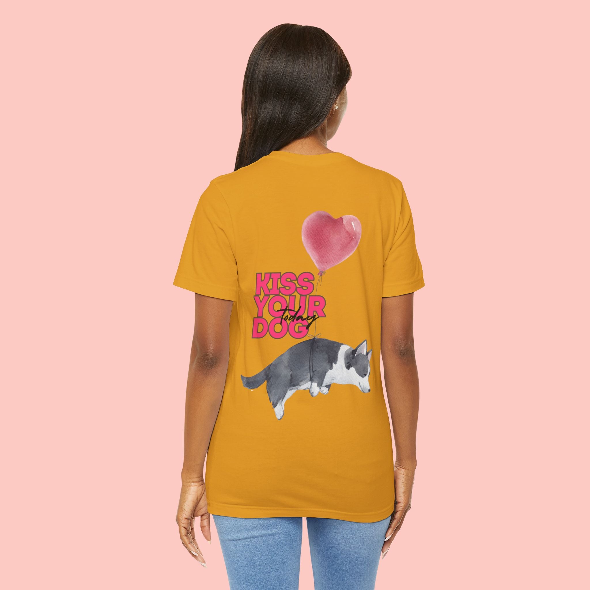 Kiss Your Dog Tee — Corgi Heart Balloon Graphic T-Shirt