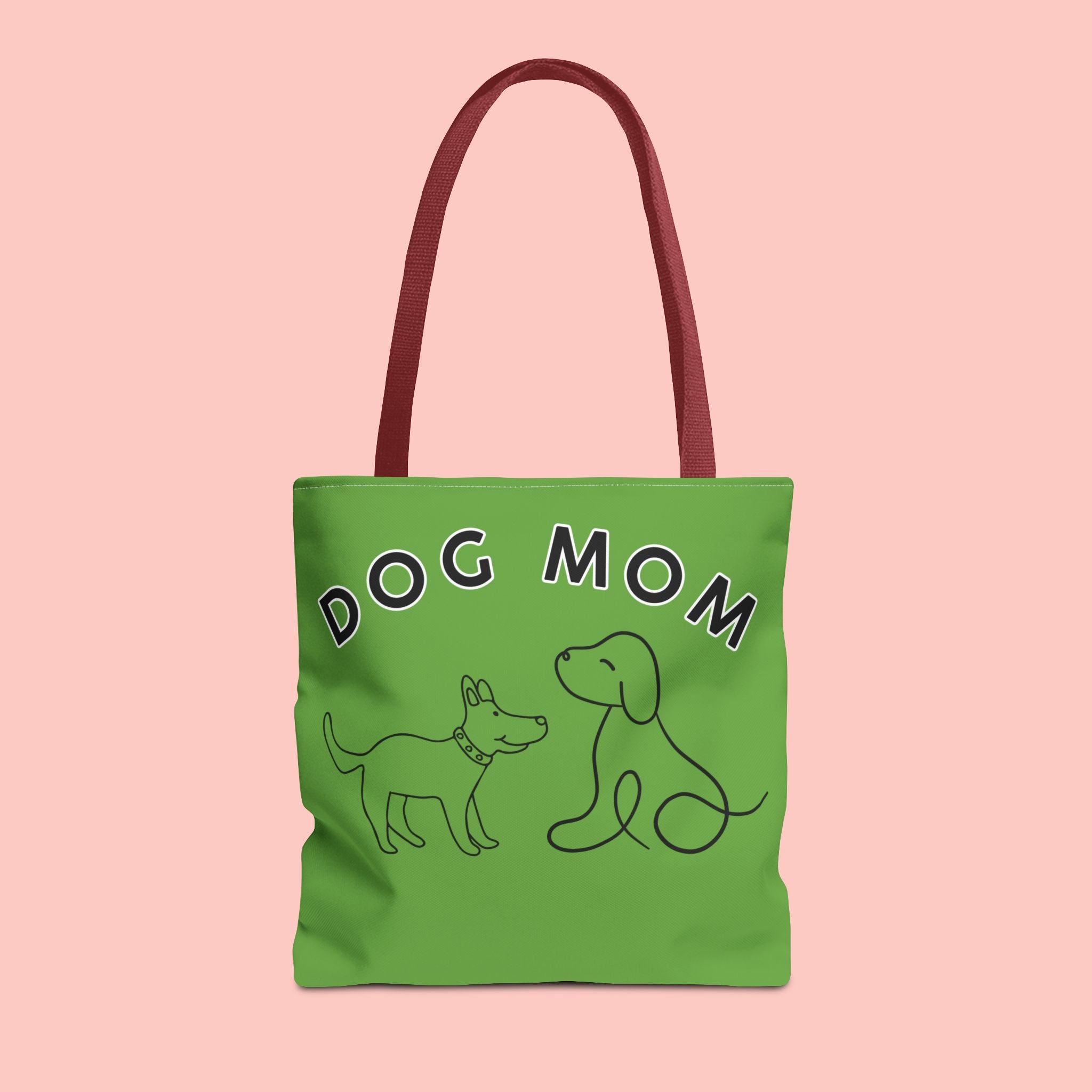 Dog Mom Tote Bag — Green All-Over-Print Cute Line-Drawing Dogs