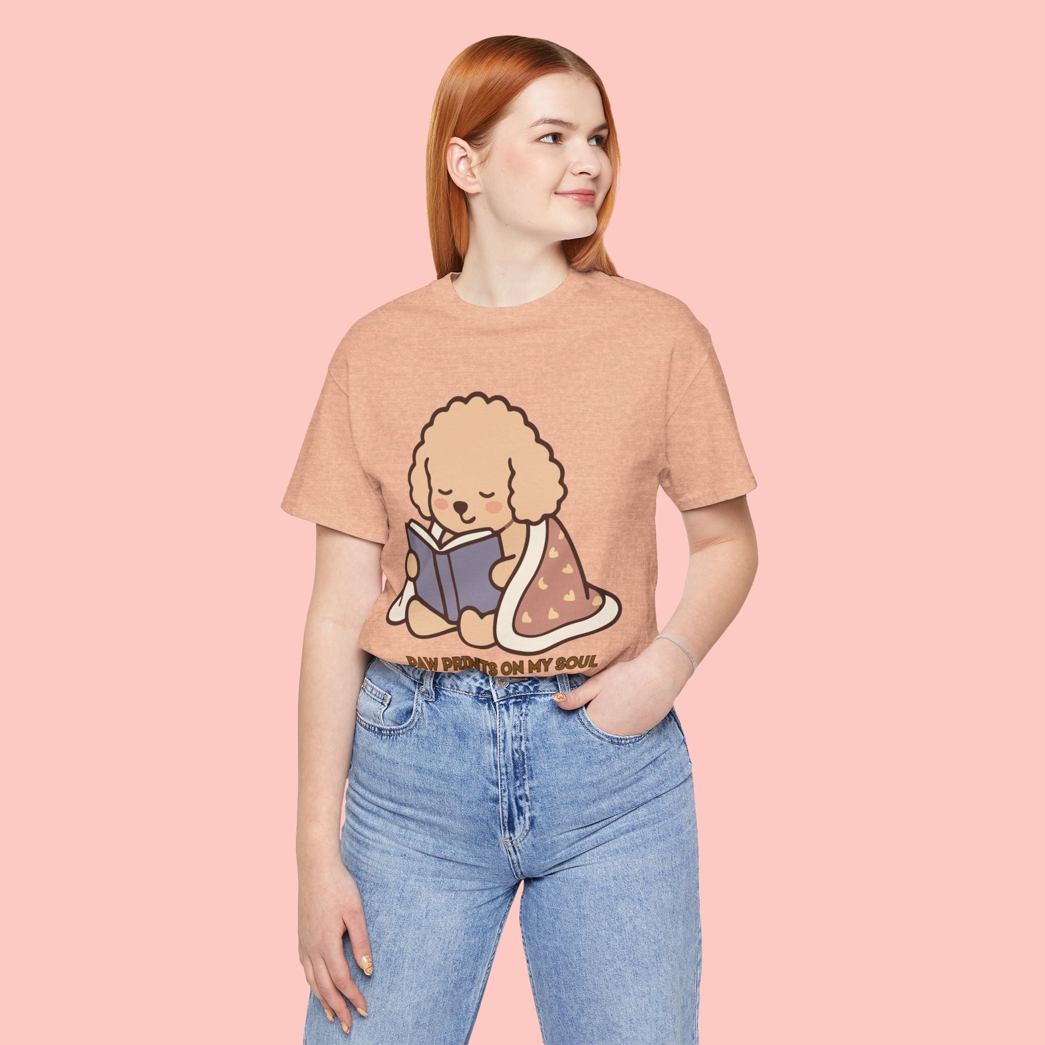 Paw Prints On My Soul T‑Shirt — Cute Reading Puppy Graphic Tee