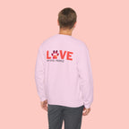Dog Lover Crewneck Sweatshirt — “LOVE” Paw Design (My Dog > People)