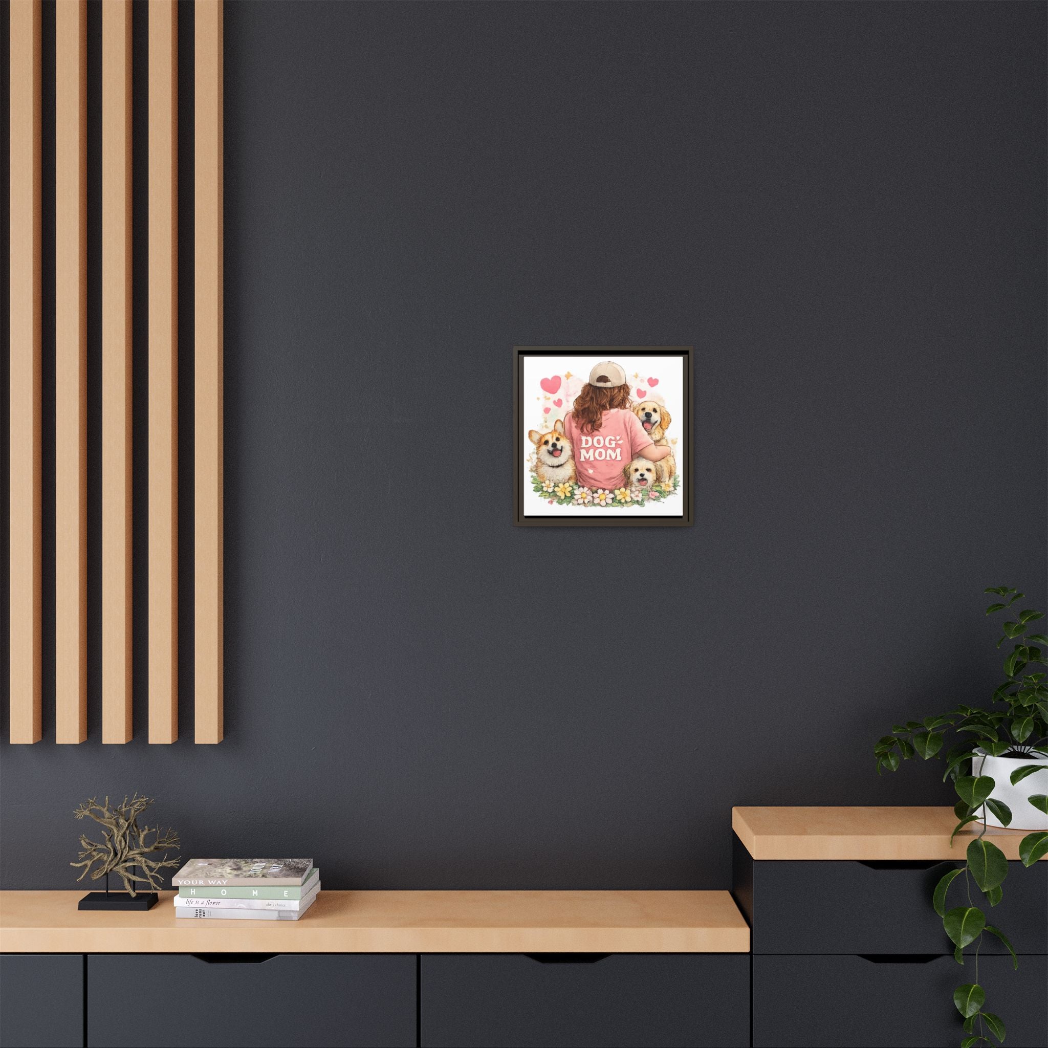 Dog Mom Canvas Print — Framed Matte Wall Art with Cute Dogs & Hearts