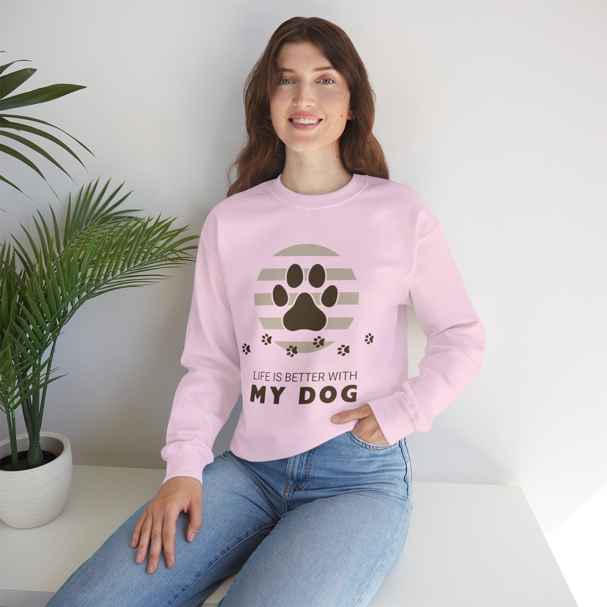 Life Is Better With My Dog Sweatshirt — Paw Print Crewneck for Dog Lovers