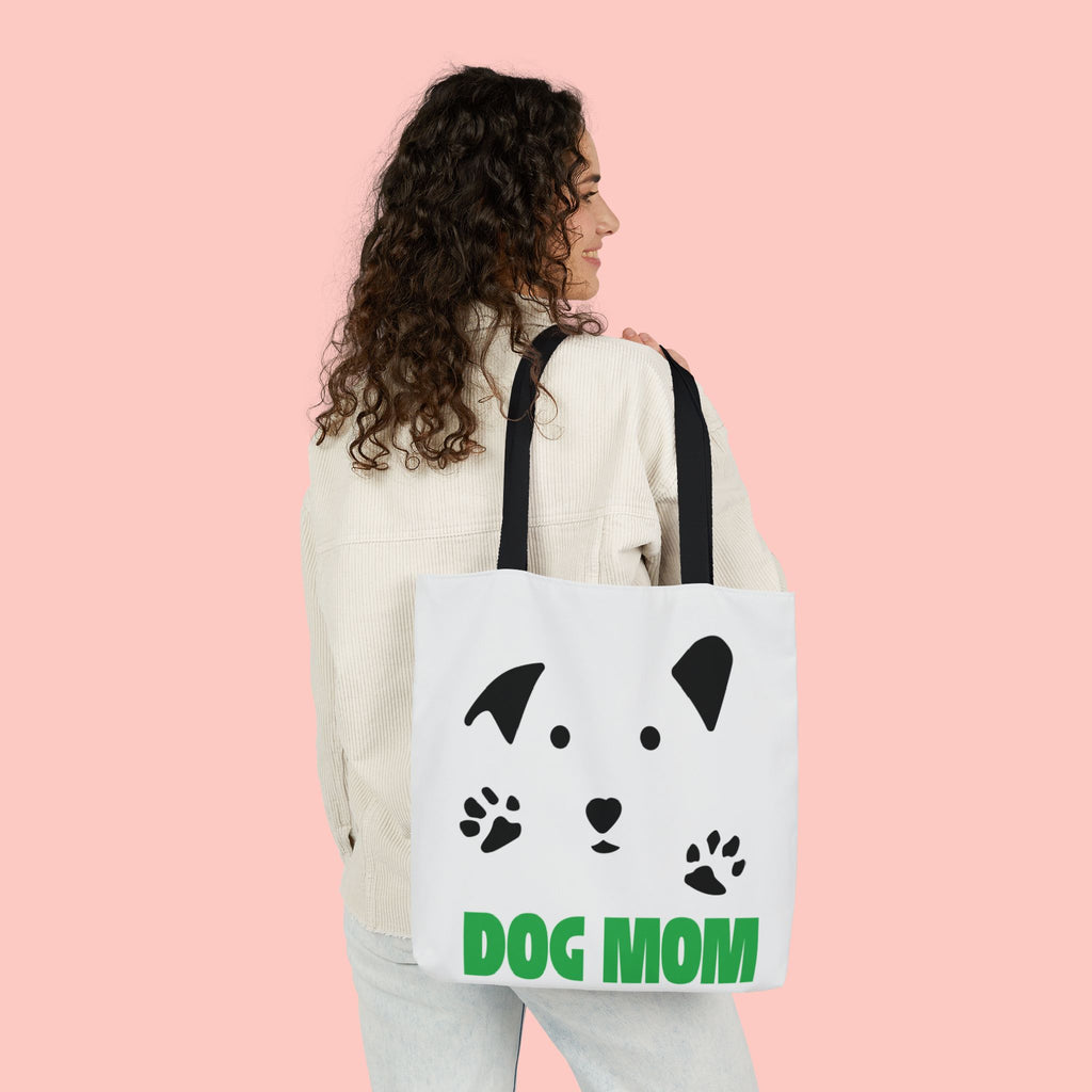 Dog Mom Canvas Tote Bag — Cute Paw Print Dog Face Tote for Pet Lovers
