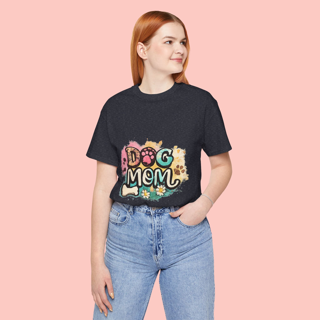 Dog Mom T-Shirt — Colorful Paw Print Graphic Tee for Pet Lovers