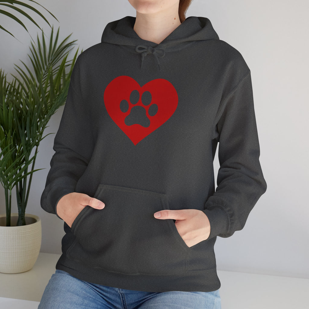 Heart Paw Hoodie — Cute Red Paw Print Animal Lover Sweatshirt