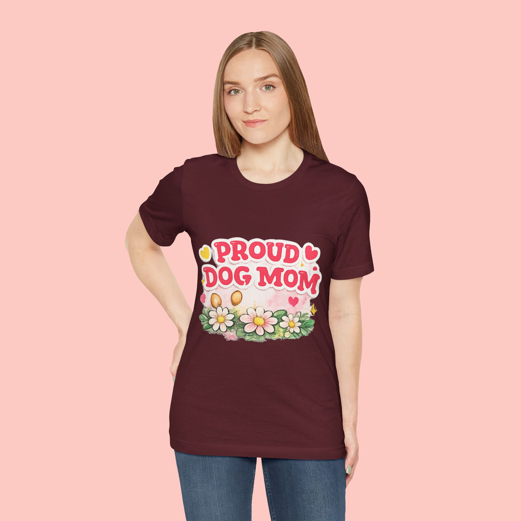 Proud Dog Mom Tee – Floral Retro Heart Design