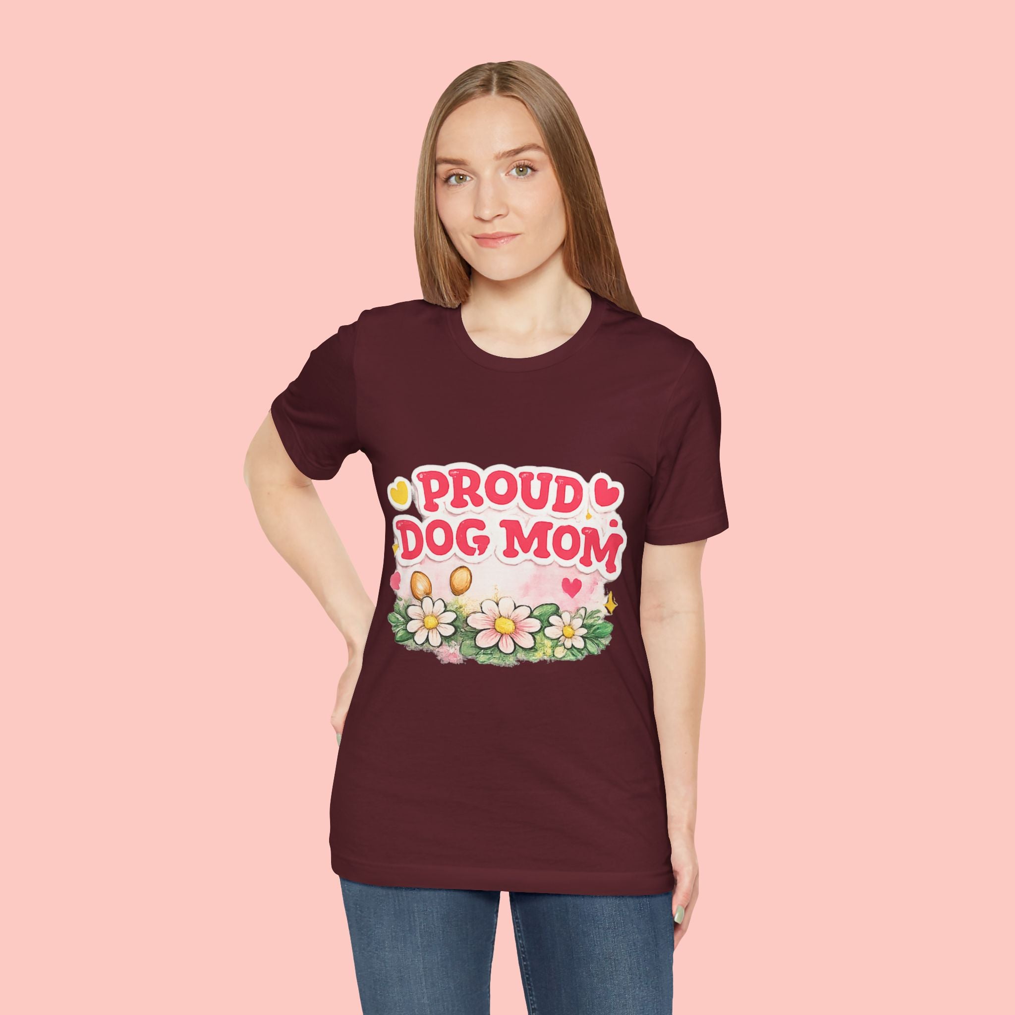 Proud Dog Mom Tee – Floral Retro Heart Design