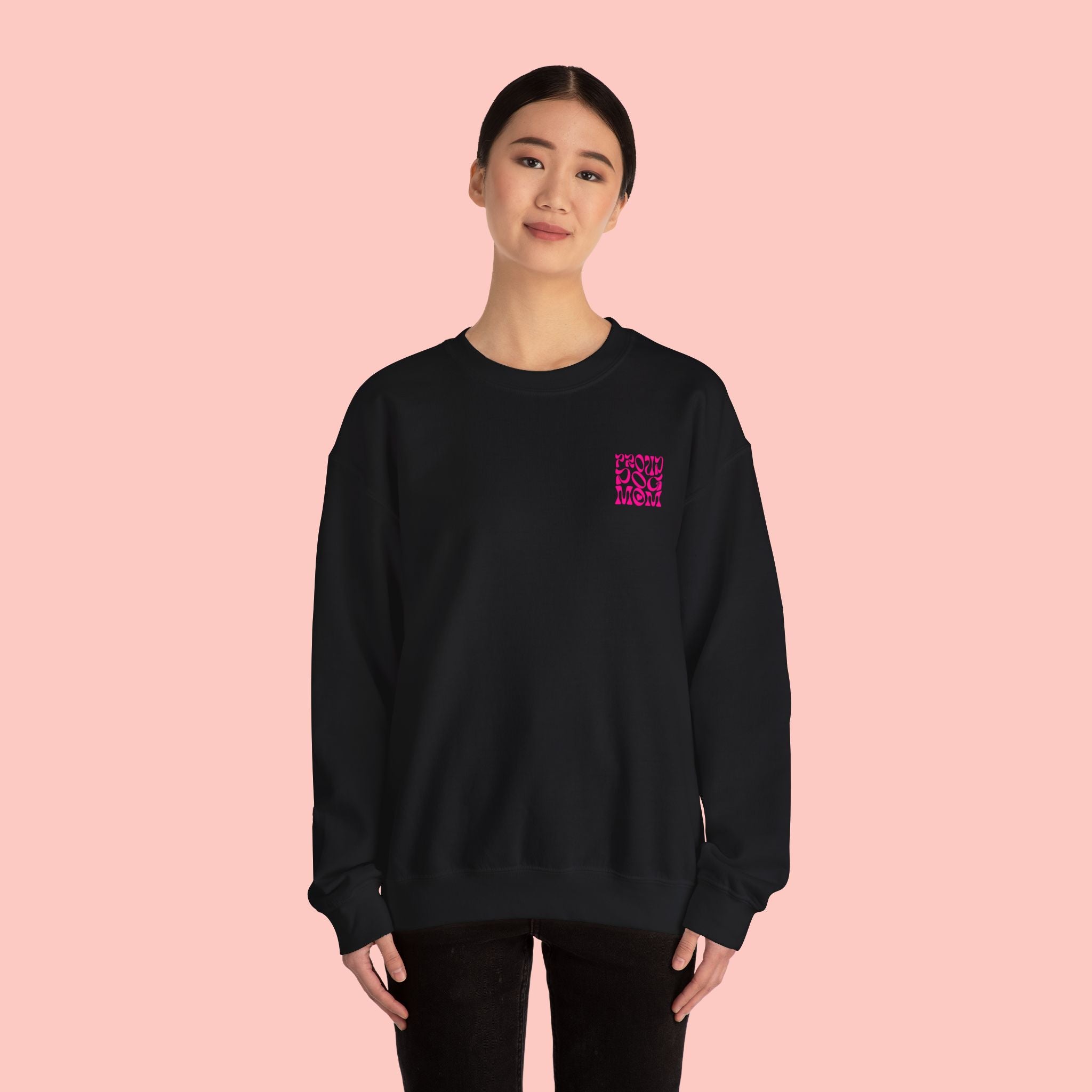 Proud Dog Mom Crewneck Sweatshirt — Retro Pink Graphic