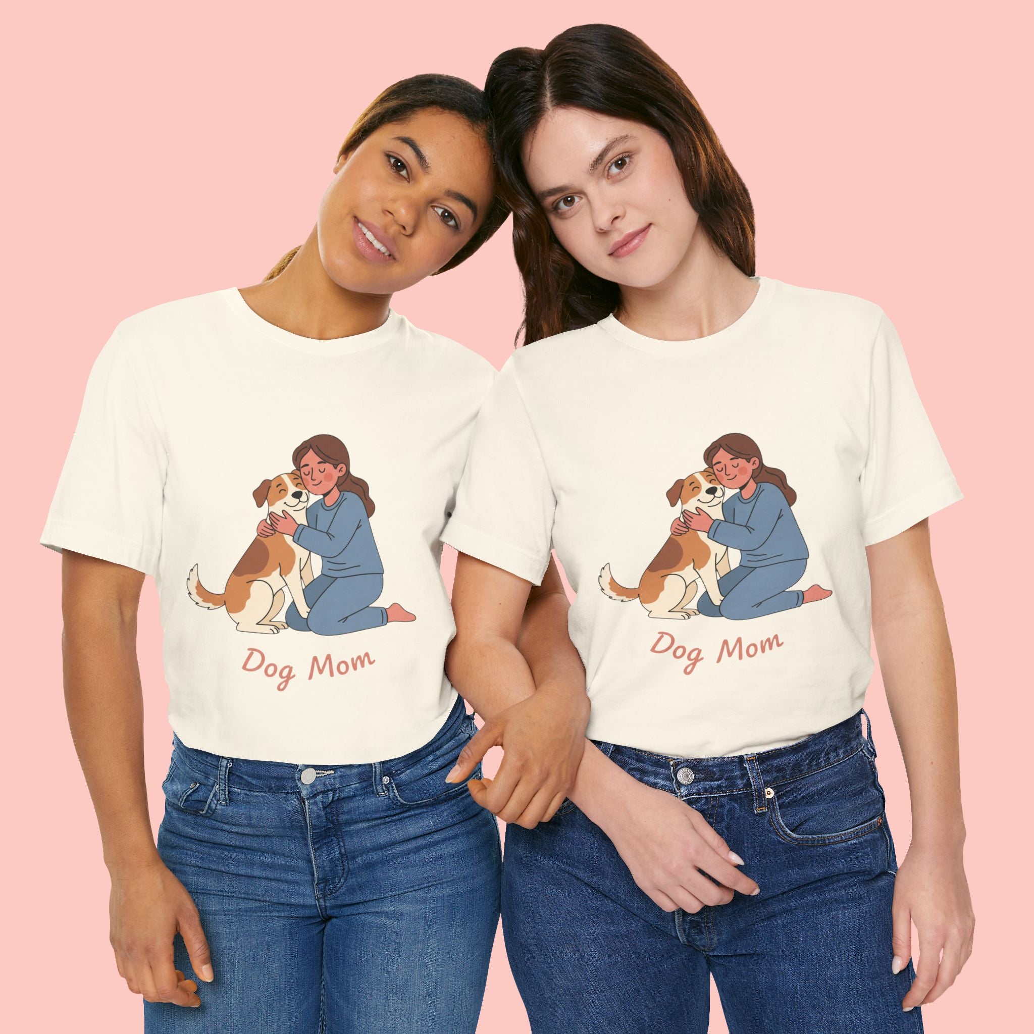 Dog Mom T‑Shirt — Cute Woman Hugging Dog Graphic Tee