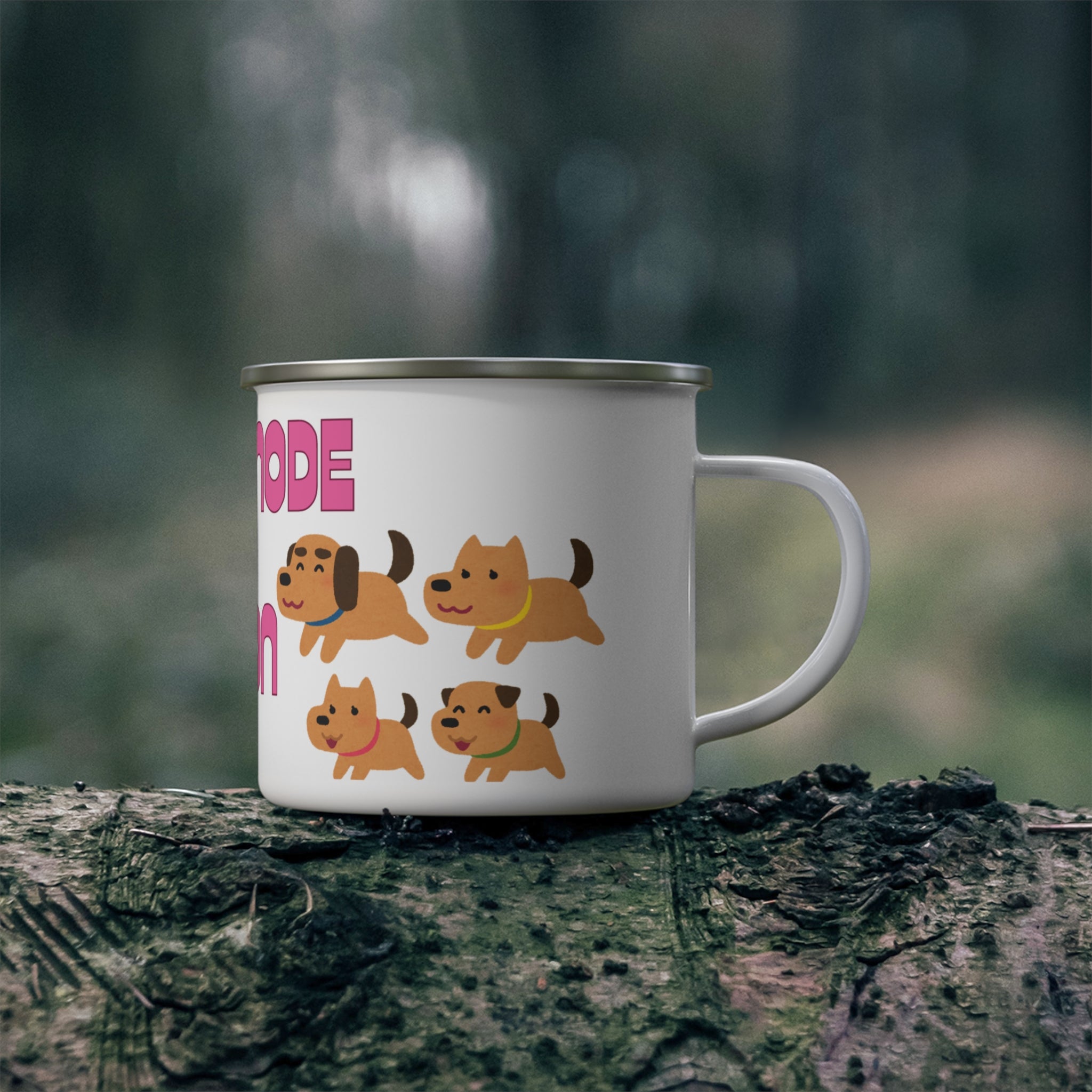 Enamel Mug — "Mom Mode Always On" Cute Dog Camping Cup