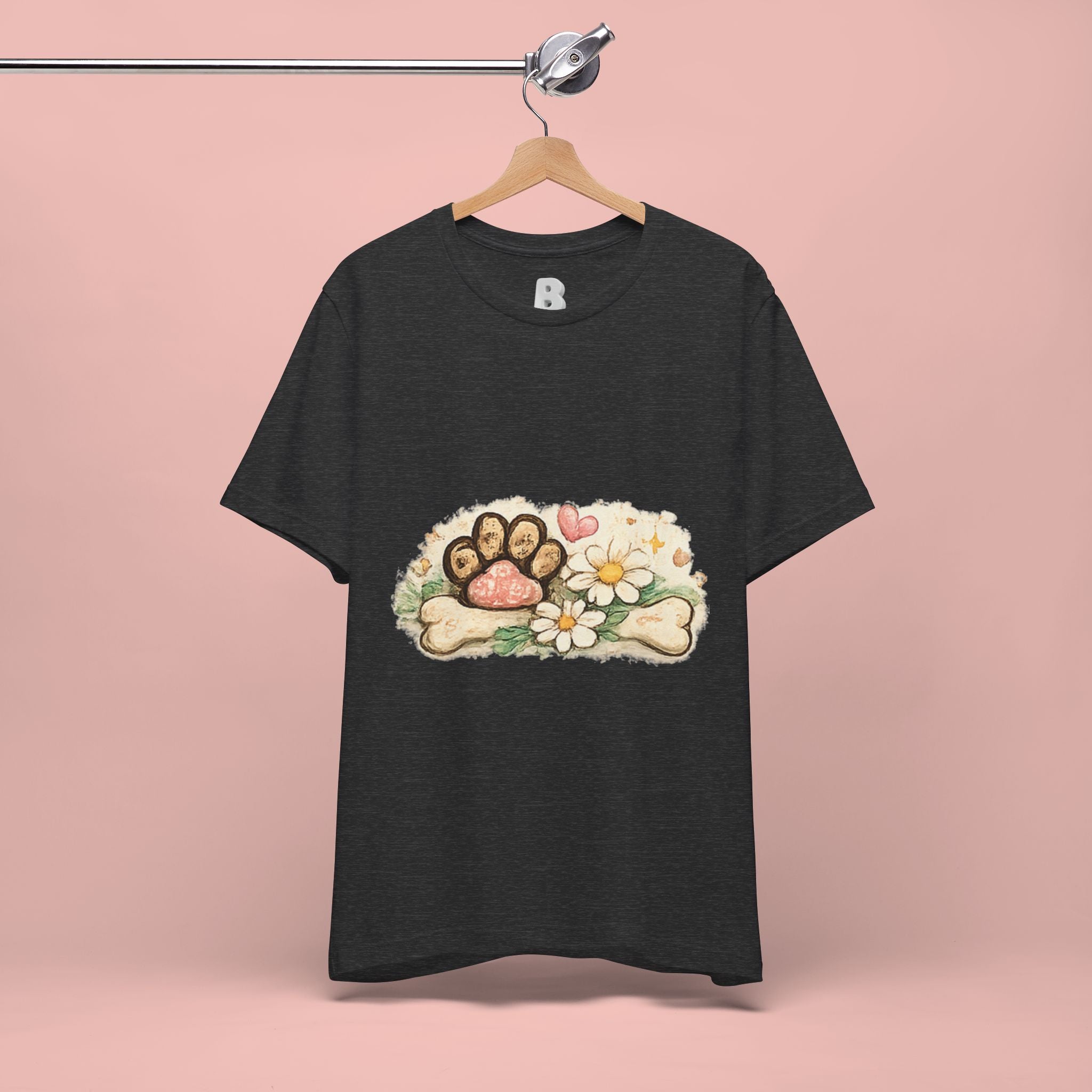 Dog Paw Floral T-Shirt — Cute Paw Print, Bone & Daisies Tee