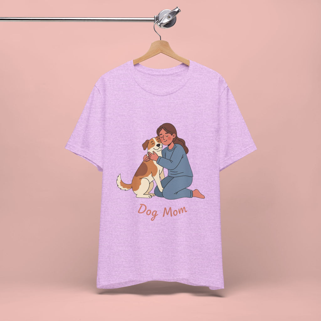Dog Mom T‑Shirt — Cute Woman Hugging Dog Graphic Tee