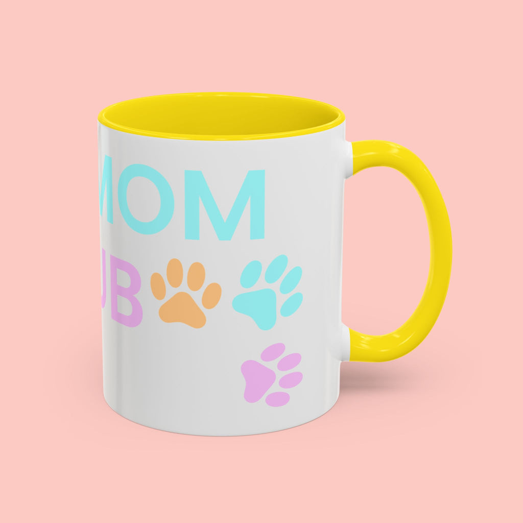 Dog Mom Club Accent Coffee Mug – Colorful Paw Print 11/15oz