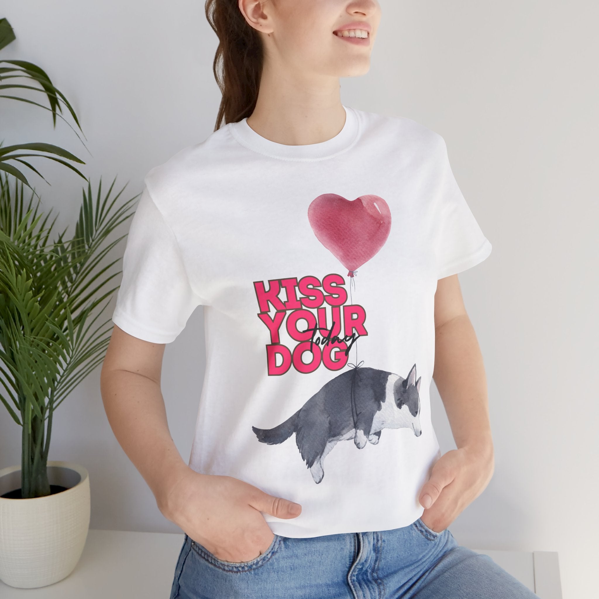 Kiss Your Dog T-Shirt — Cute Corgi with Heart Balloon Pet Lover Tee