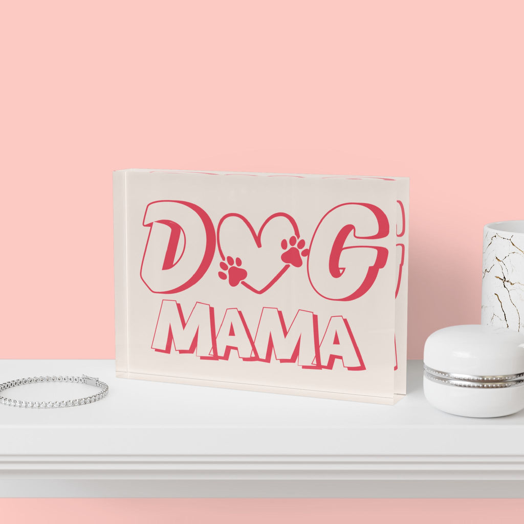 Dog Mama Photo Block – Pink Paw Heart Desk Plaque Gift for Dog Lovers