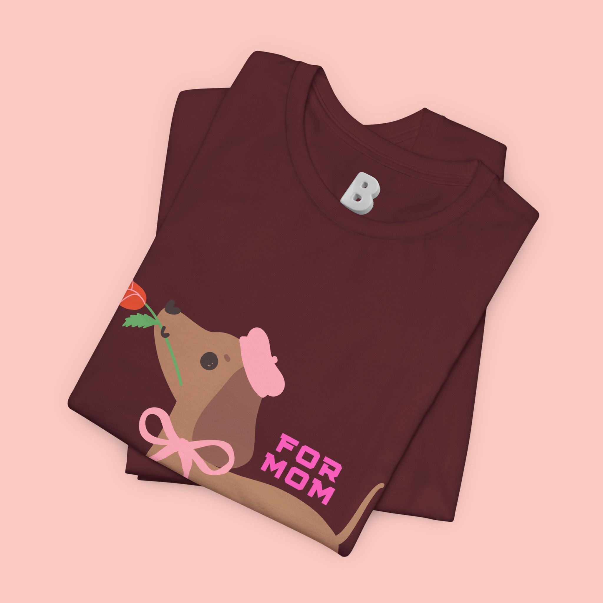 Mommy’s Dachshund Tee – Cute Dog with Rose “For Mom” Shirt
