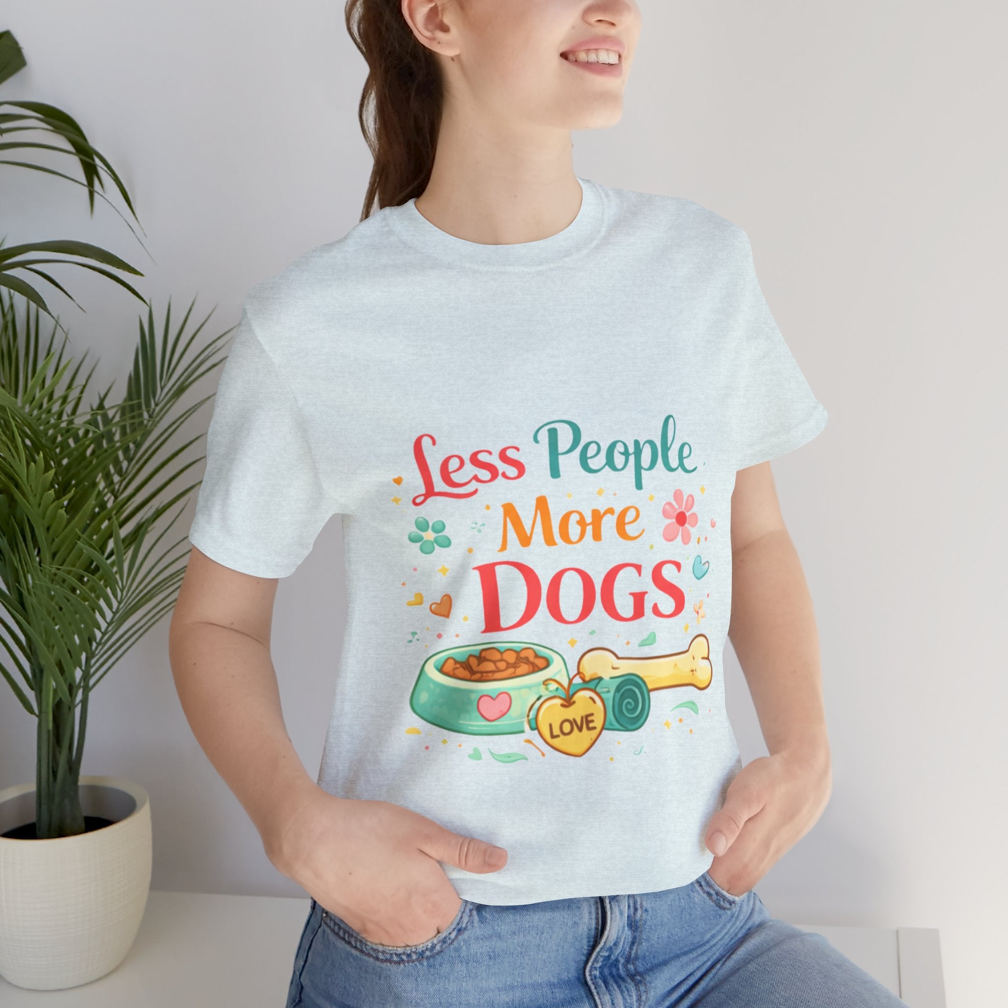 Less People More Dogs T-Shirt – Cute Dog Bowl & Bone Graphic Tee