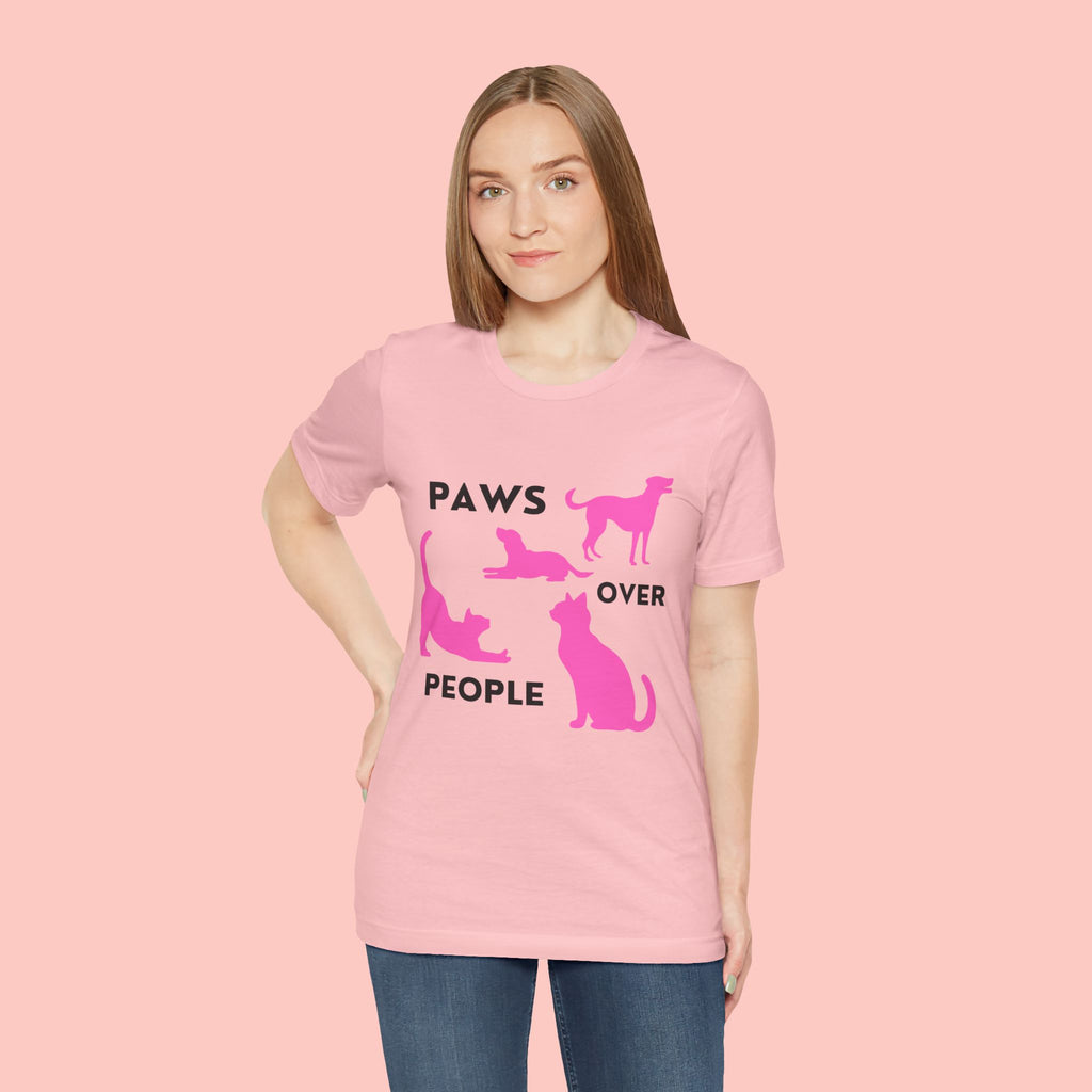 Paws Over People Tee — Pink Cats & Dogs Graphic T-Shirt