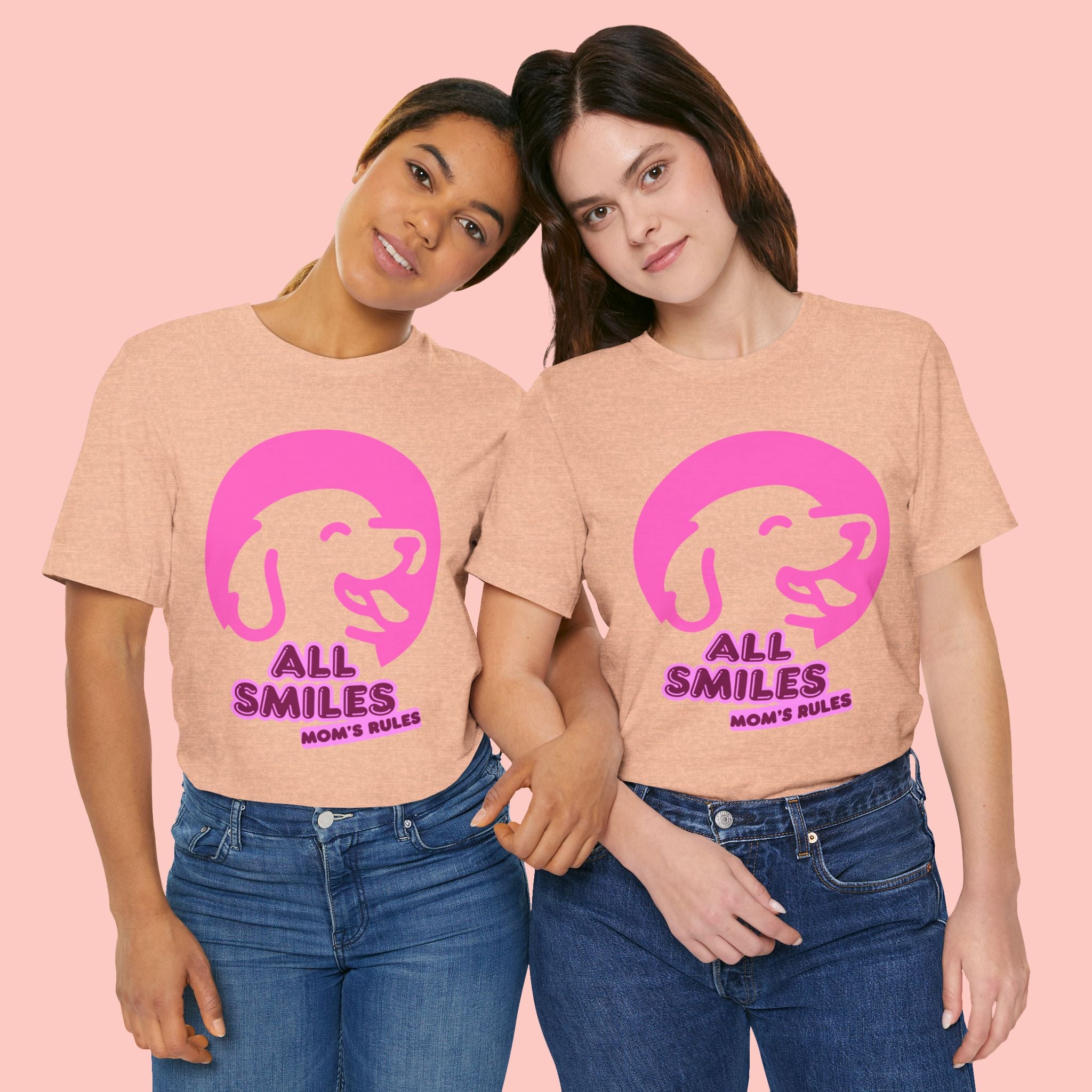 All Smiles Mom's Rules T-Shirt — Cute Pink Dog Graphic Tee for Moms & Pet Lovers