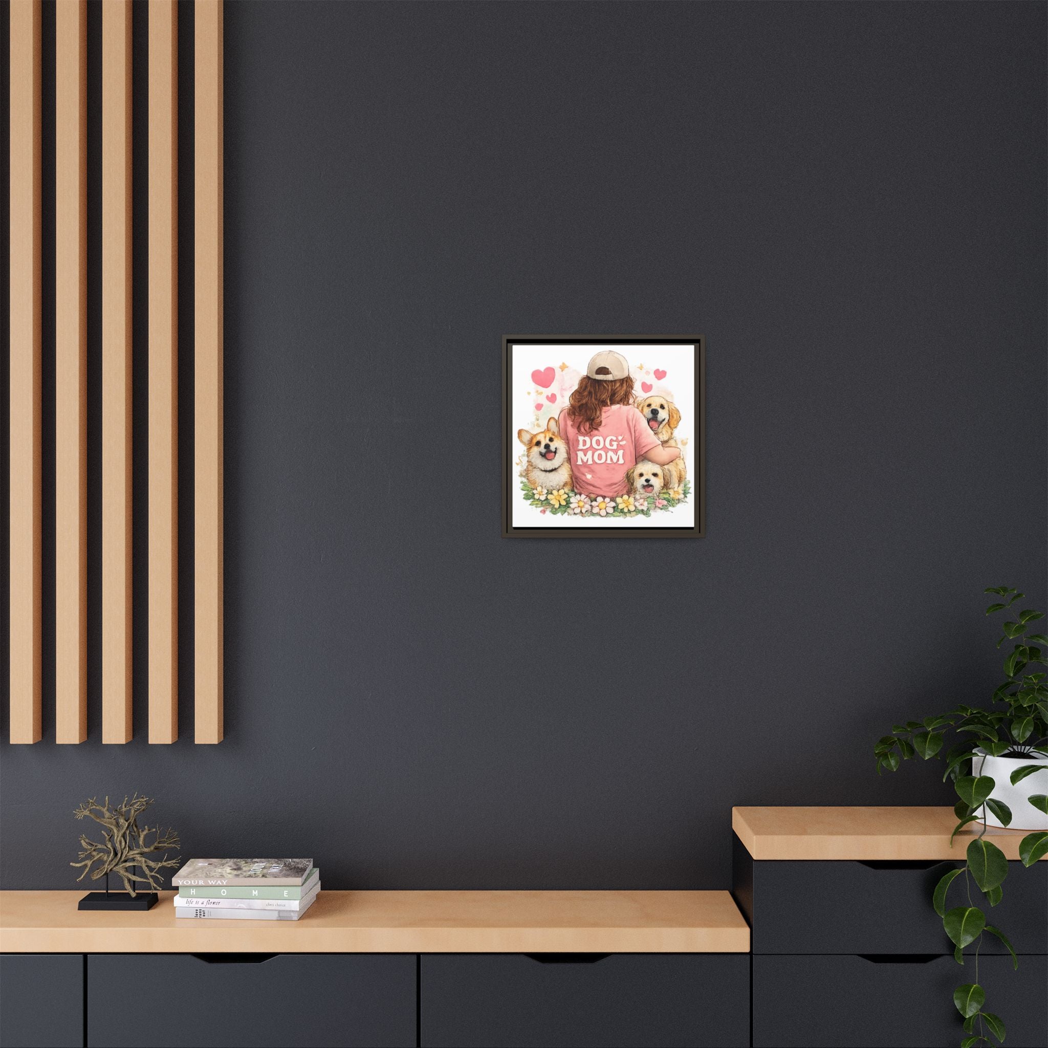 Dog Mom Canvas Print — Framed Matte Wall Art with Cute Dogs & Hearts