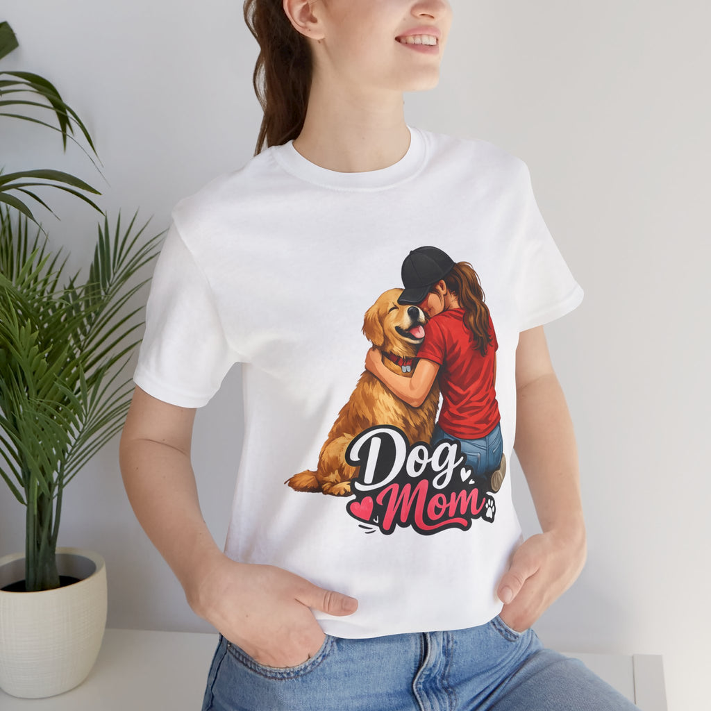 Dog Mom T-Shirt - Cute Woman Hugging Golden Retriever Tee