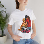 Dog Mom T-Shirt - Cute Woman Hugging Golden Retriever Tee