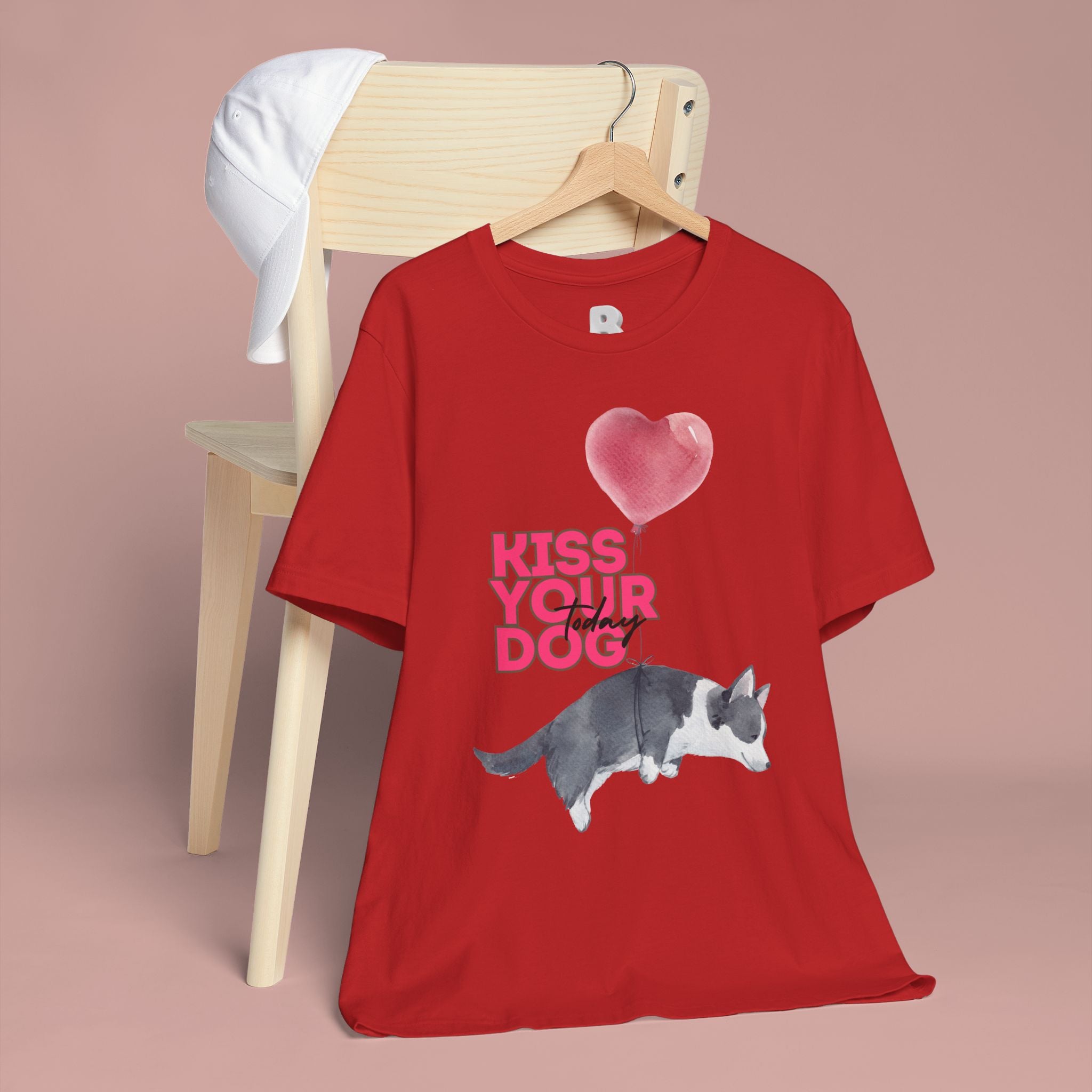Kiss Your Dog T-Shirt — Cute Corgi with Heart Balloon Pet Lover Tee