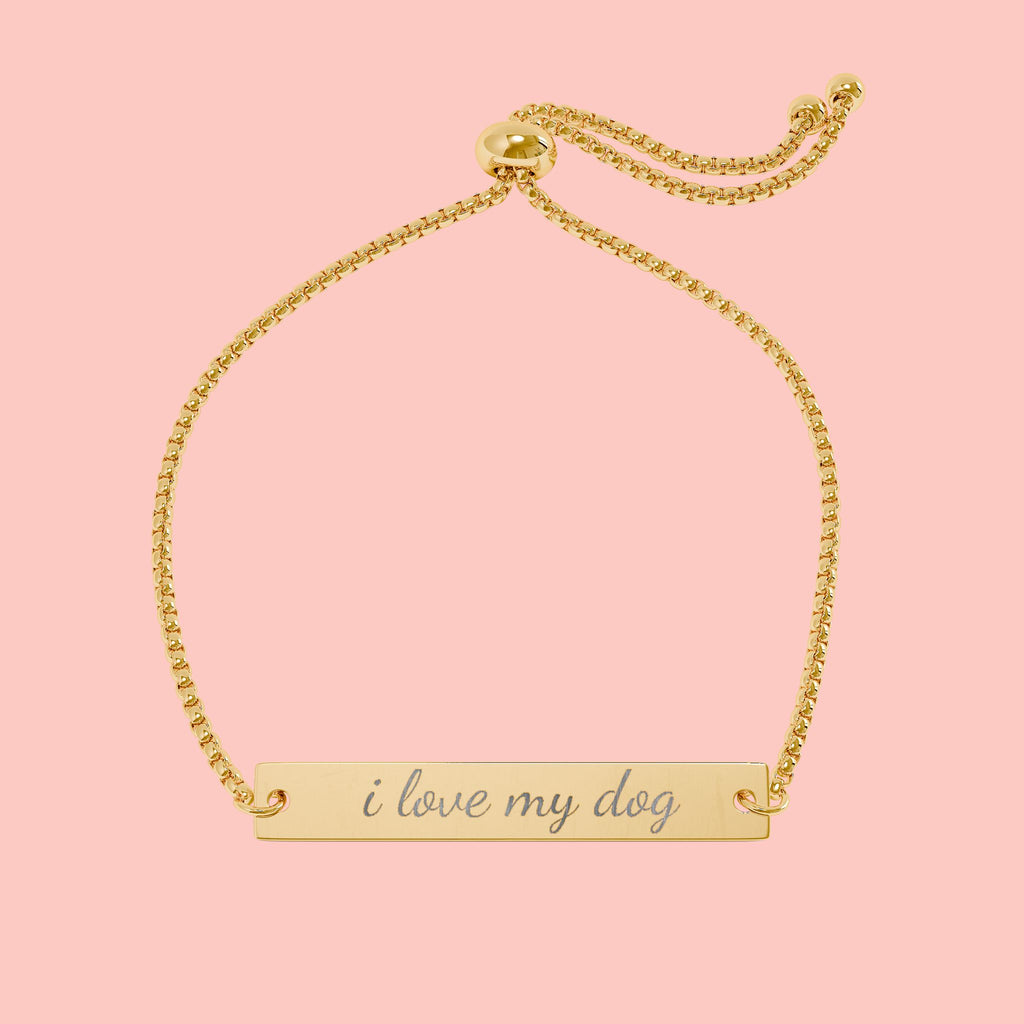 Engraved Bar Bracelet - "I Love My Dog" Adjustable Gold Pet Lover Jewelry