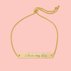 Engraved Bar Bracelet - "I Love My Dog" Adjustable Gold Pet Lover Jewelry