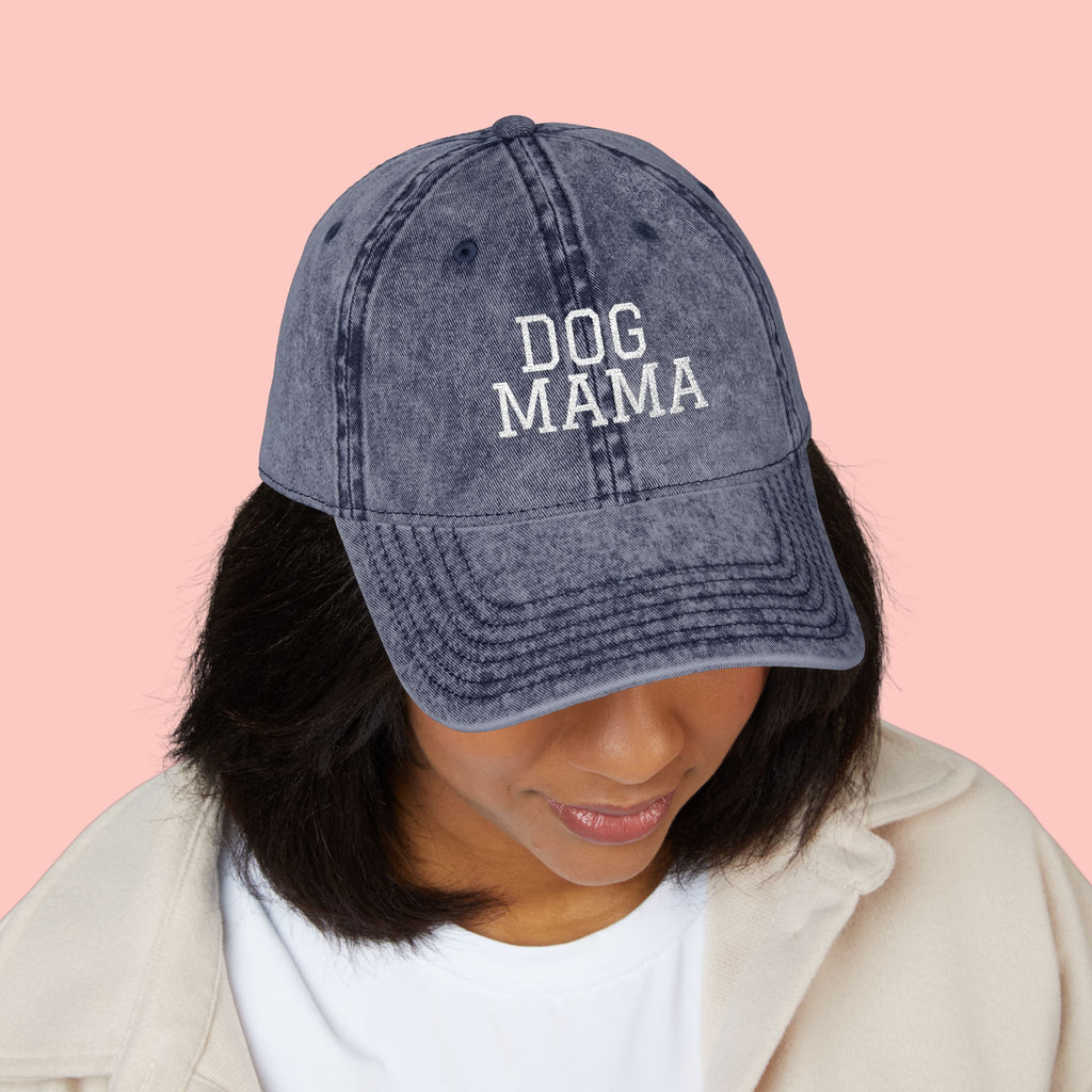 Dog Mama Vintage Embroidered Cap — Washed Baseball Hat for Dog Lovers