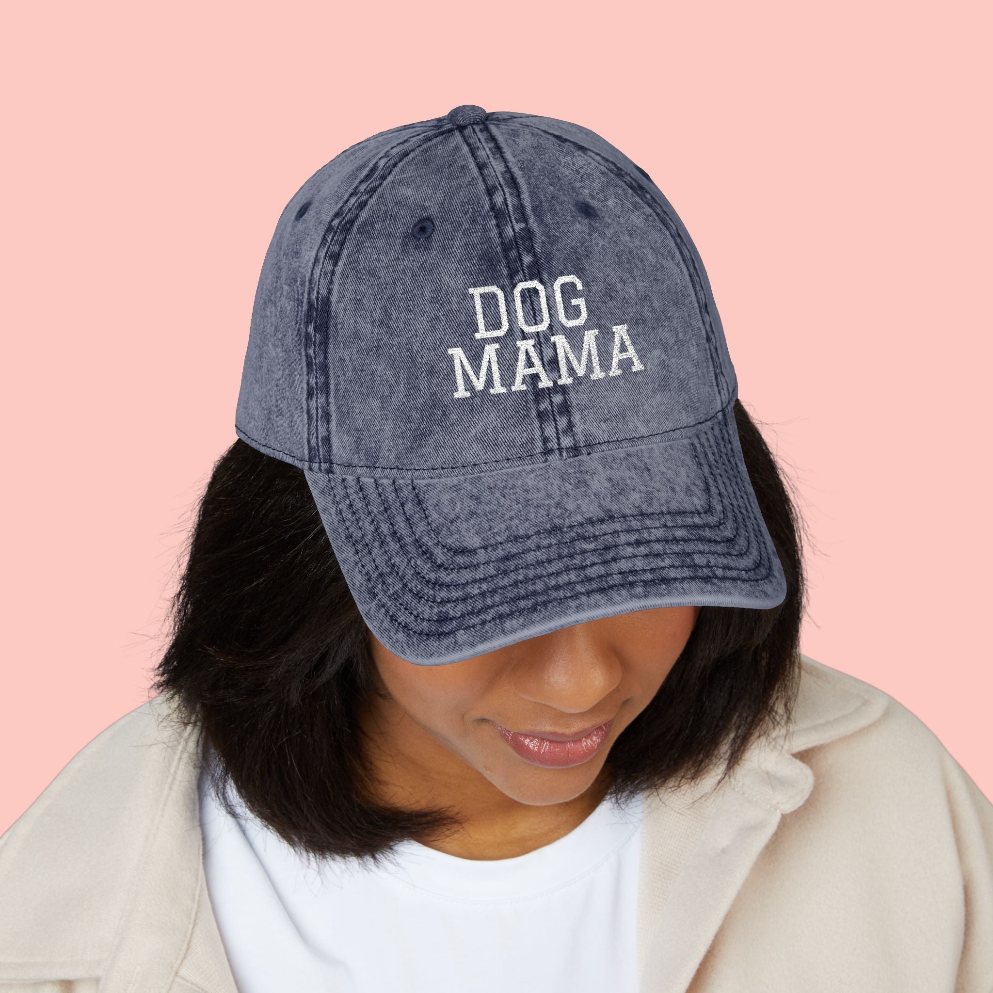 Dog Mama Vintage Embroidered Cap — Washed Baseball Hat for Dog Lovers