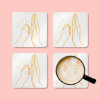 Cork Coaster Set — Minimal Line Art High Five Drink Coasters (4-Pack)