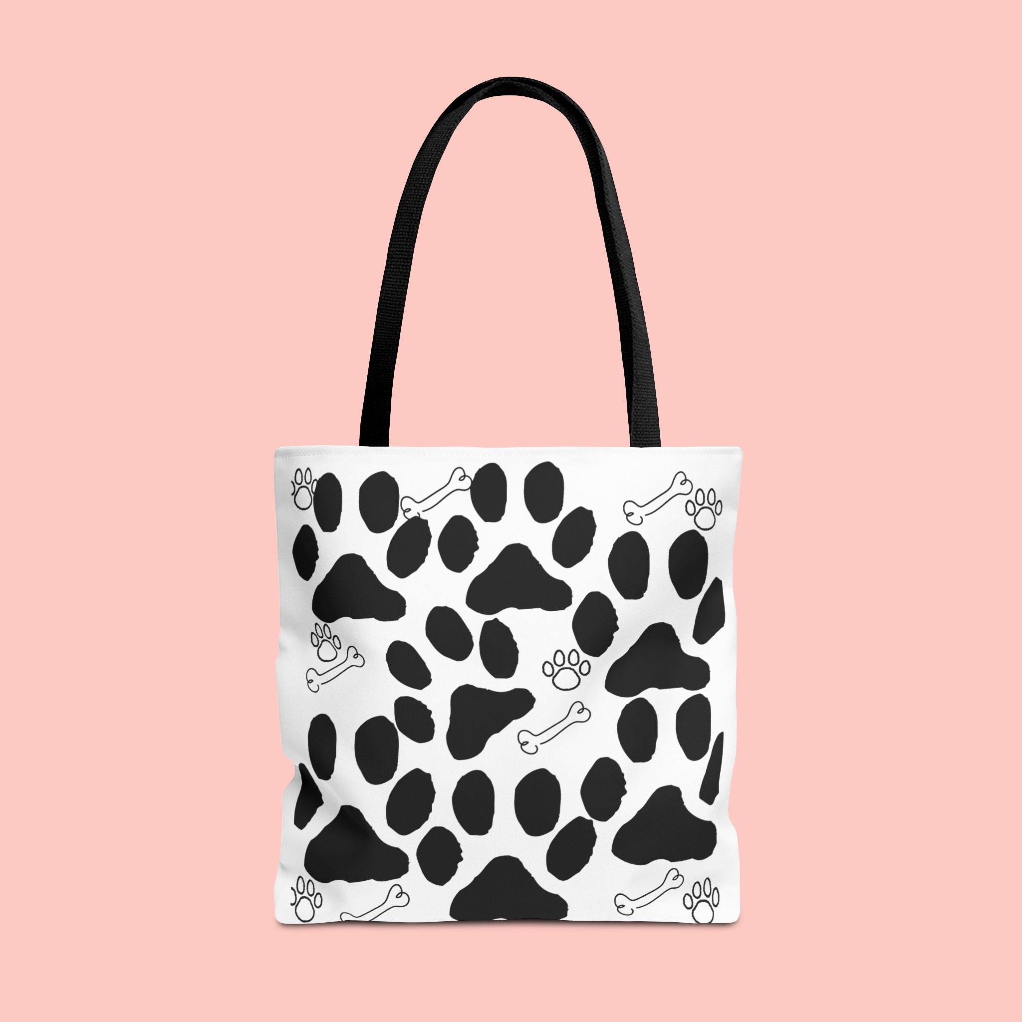 Dalmatian Paw Print Tote Bag — Dog Bones & Paw Pattern AOP Tote